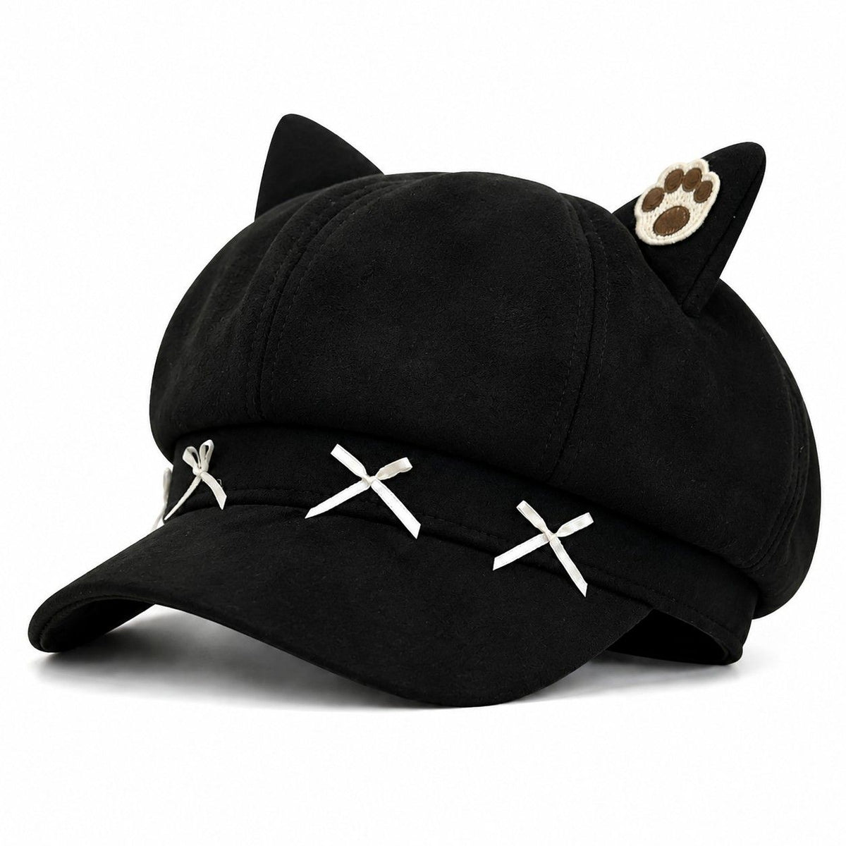 Gorra Newsboy con Orejas de Gato, Bonito Sombrero Baker Boy con Lazo y Visera Corta de Estilo Casual