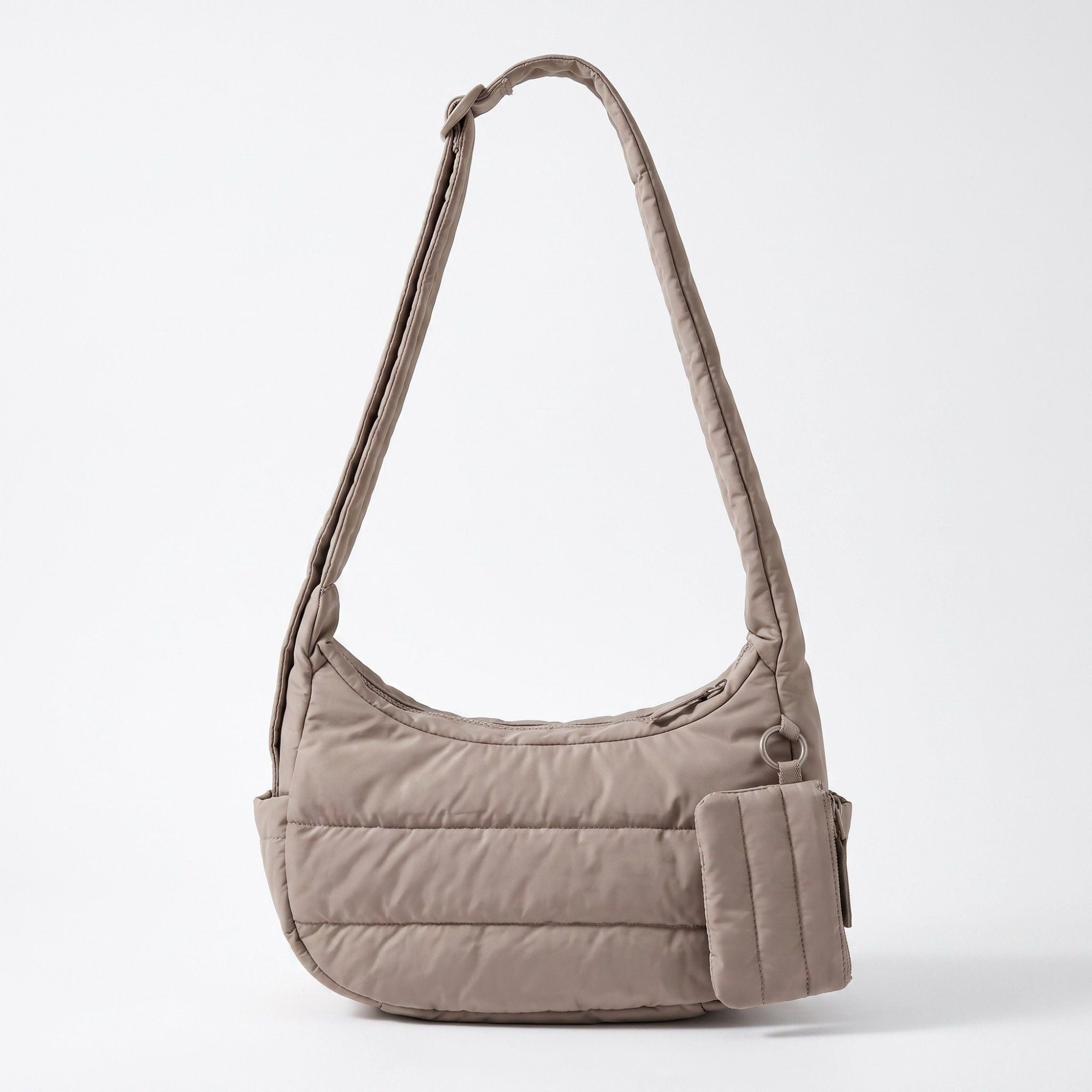 Horizontal Padded Crescent Hobo Bag with Detachable Mini Pouch and Adjustable Padded Shoulder Strap 10.2x3.9x6.3in