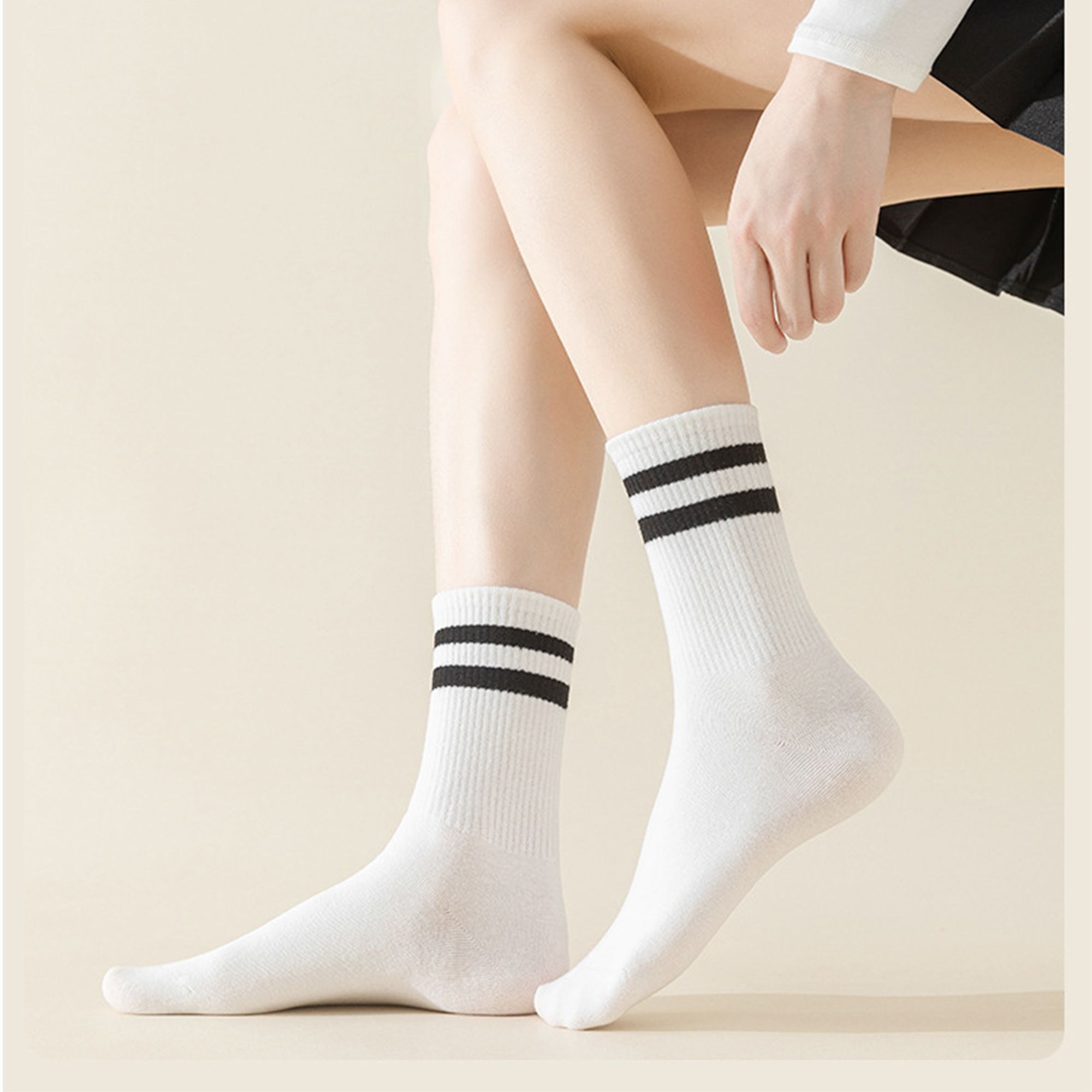 Anna-Kaci Women's 4-Pack Sporty Crew Socks with Double White Stripes Moisture-Wicking Ribbed Design