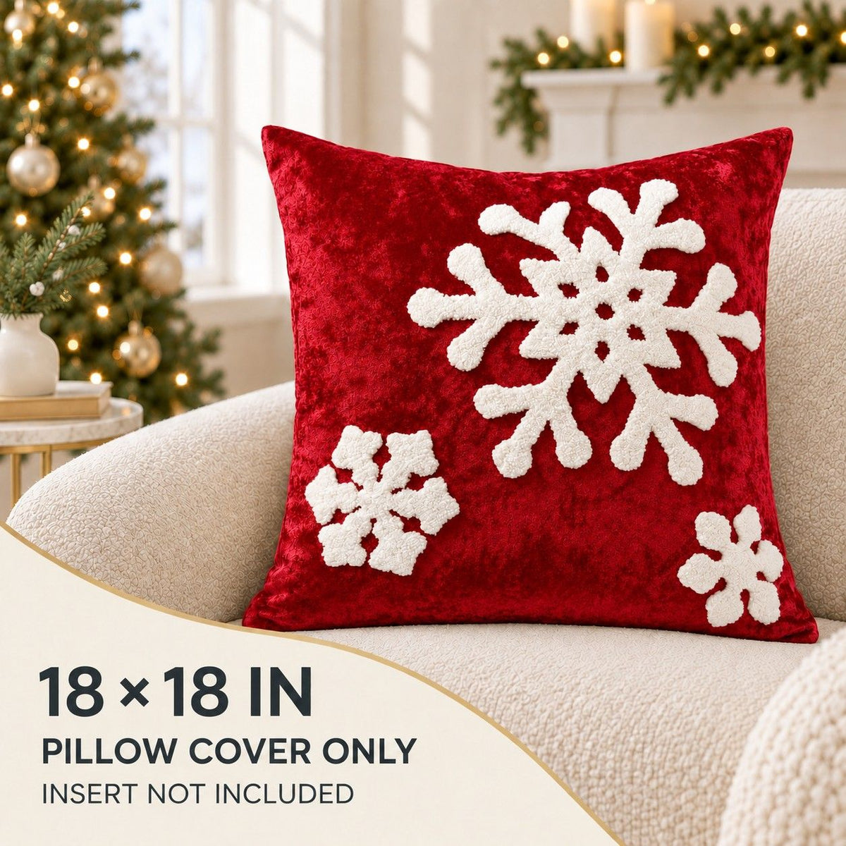 Christmas Tufted Snowflake Throw Pillow Cover 18 x 18 Inch Holiday Decor