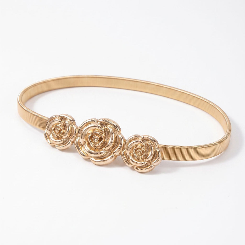 Four Filigree Floral Thin Waist Belt Adjustable Elegant Formal Waist Jewelry 47.2in