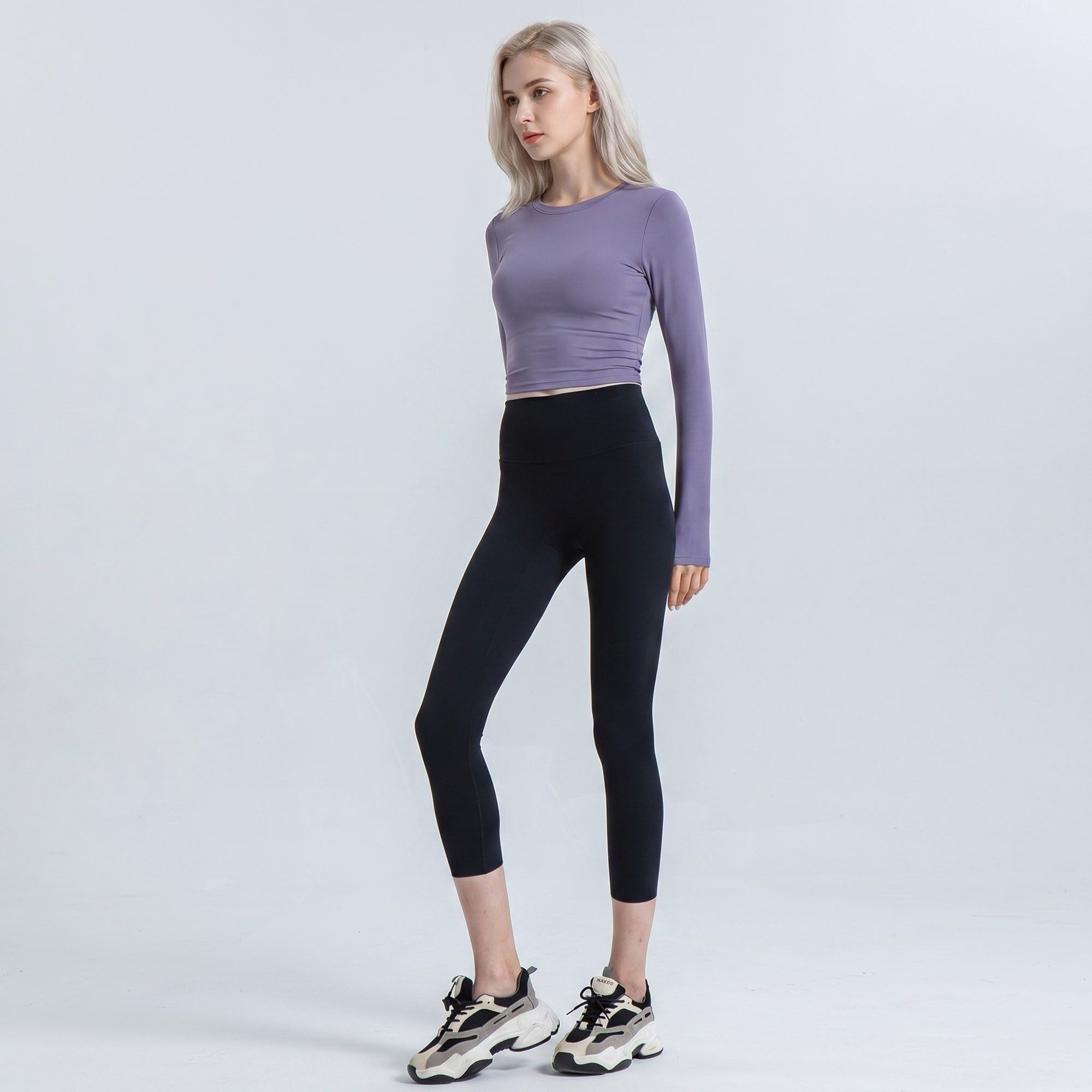 High Waist Capri Leggings with Wide Waistband Smooth Stretch Pull On Yoga Active Pants