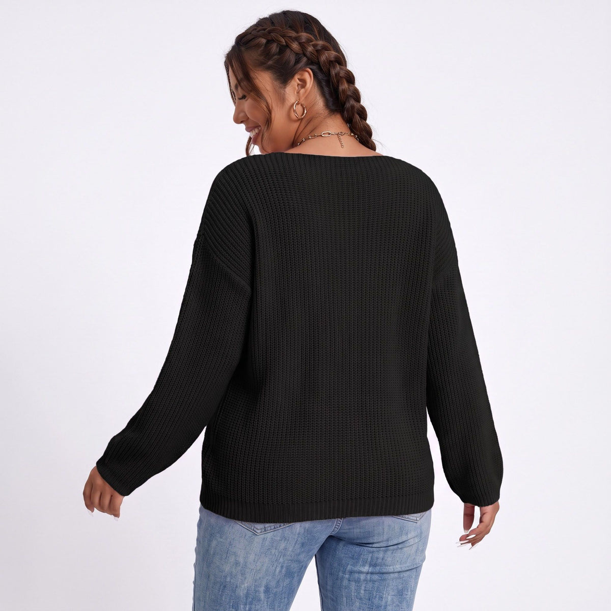 Plus Size Scoop Neck Relaxed Fit Knit Sweater