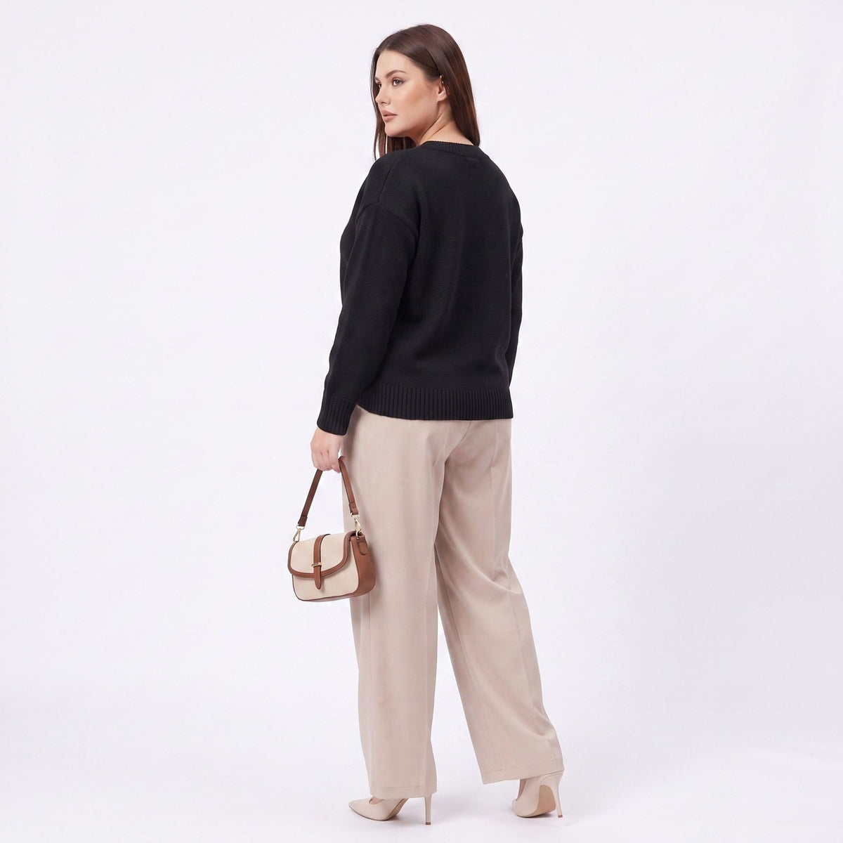 Plus Size Lace Trim V-Neck Relaxed Fit Sweater