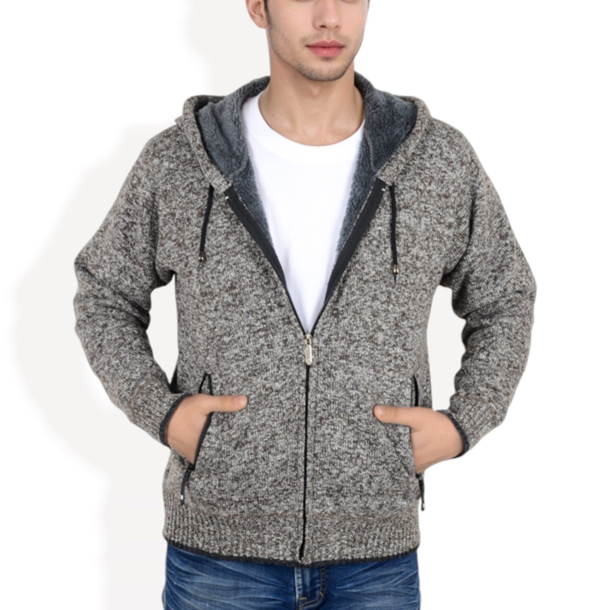 Anna-Kaci Men's Zip-Up Hooded Fleece Jacket with Adjustable Drawstrings and Front Pockets