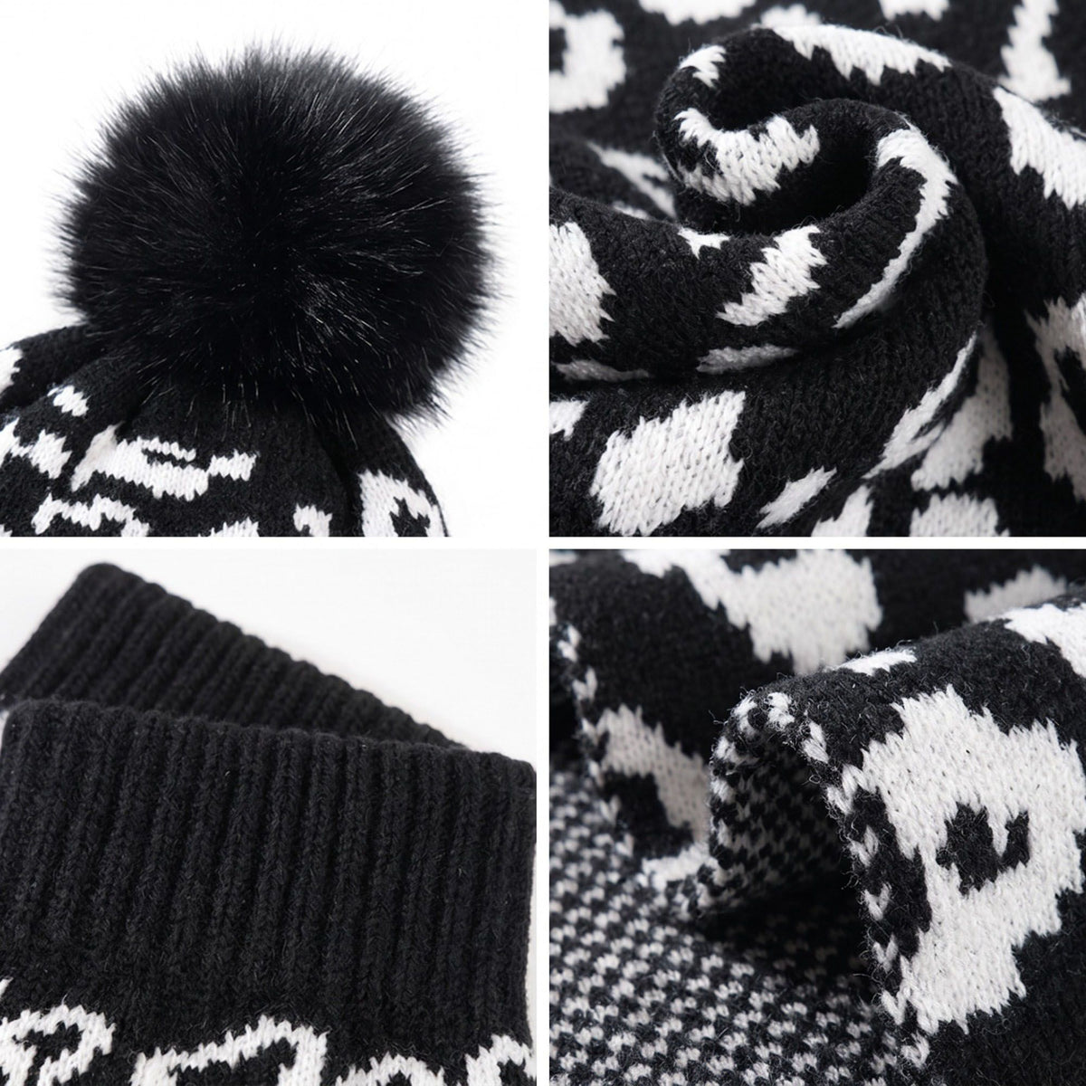 3 Piece Leopard Print Pom Beanie Scarf and Touchscreen Gloves Set
