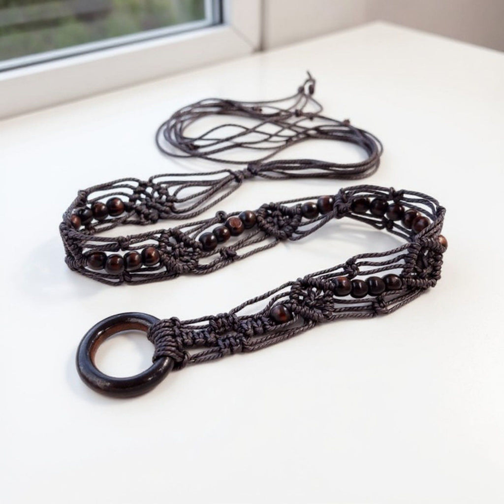 Anna-Kaci Women's Woven Rope Belt with Large Circular Buckle and Bohemian Knot Detail 49in