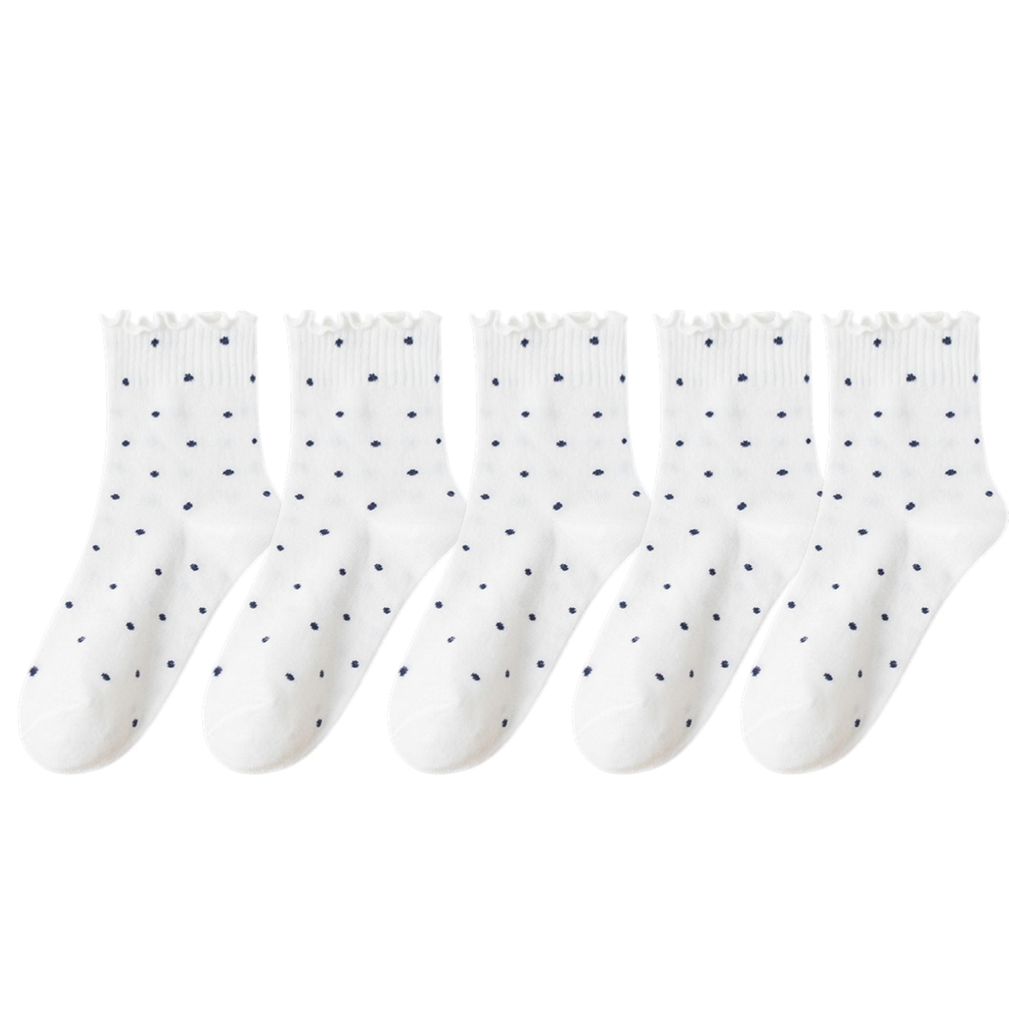Anna-Kaci Women's Polka Dot Ankle Socks Set Soft Cotton Blend Ruffle Trim Cuff Multiple Color Combos 5 Pairs