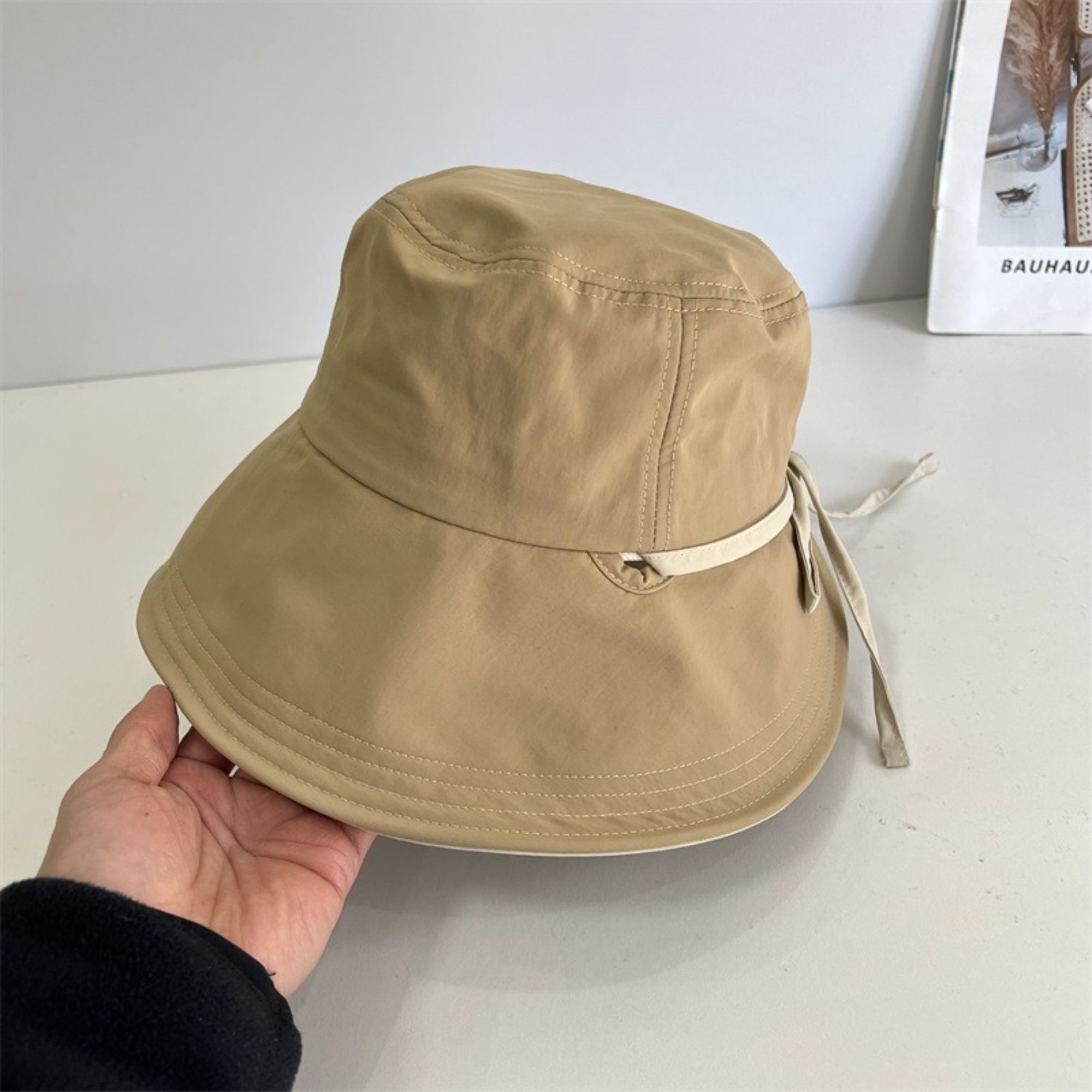 Wide Brim Bucket Sun Hat with Tie Strap