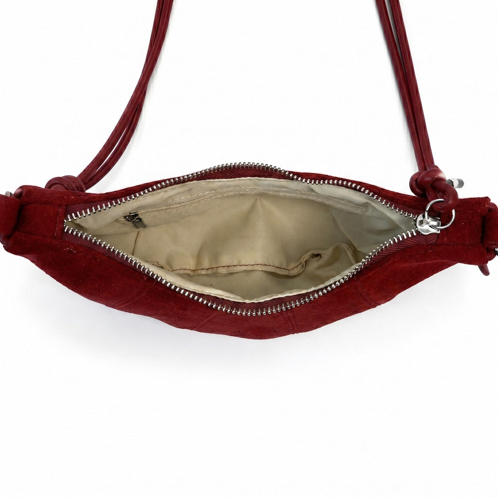 Soft Faux Suede Crossbody Shoulder Bag Adjustable Strap Compact Everyday Crescent Purse