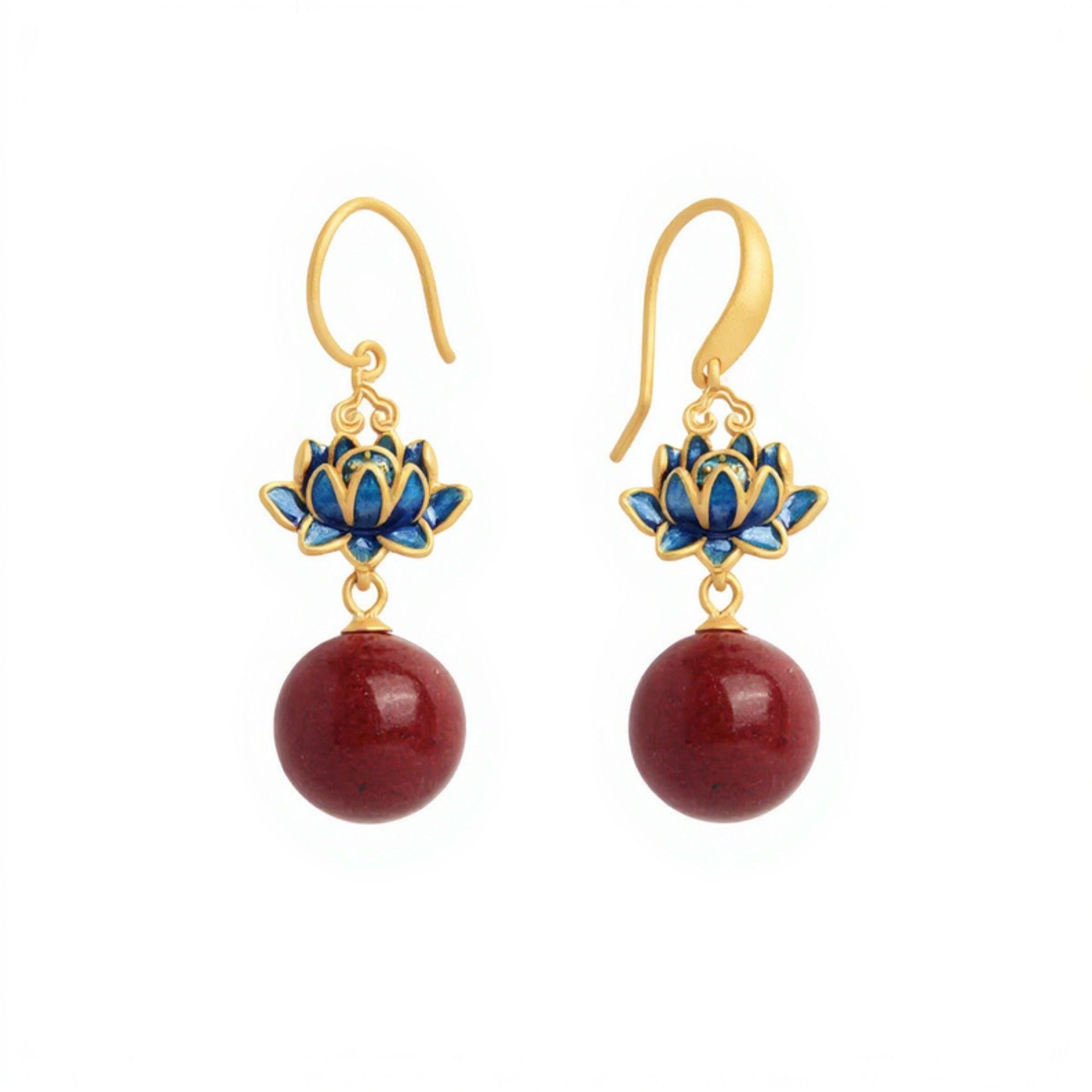 Lotus Drop Earrings with Delicate Petal Motif and Smooth Round Bead Accent for an Artistic Feminine Statement Accessory