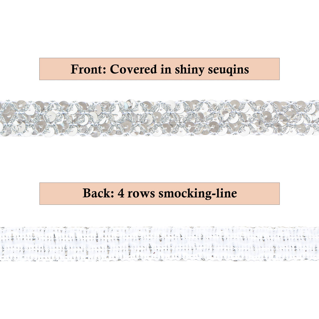 Sewing Sequin Trim 0.9 Inch 4 Row, 25 Yards Glitter Sequin Ribbon Metallic Stretch Bling Strip DIY Craft Decoration