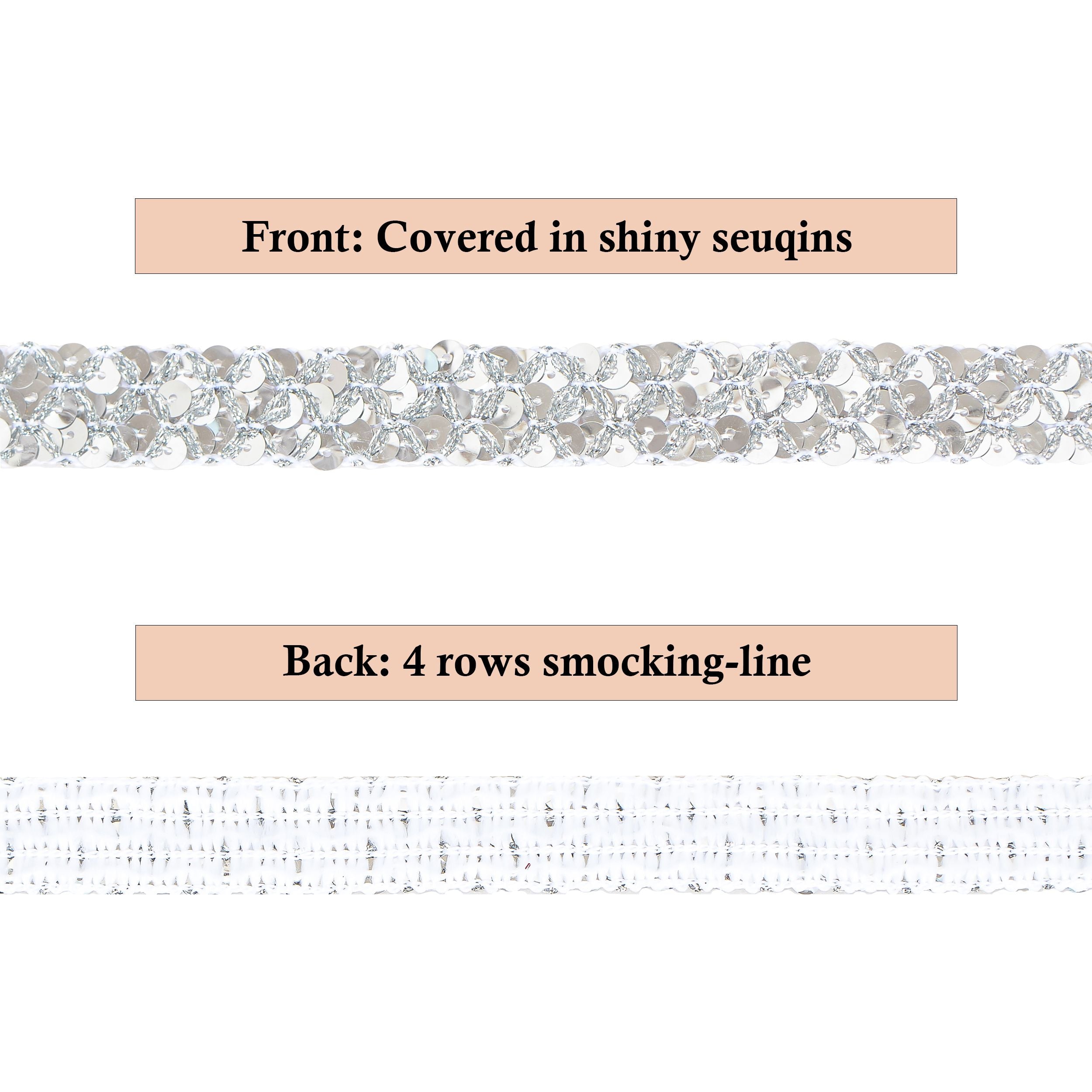 Sewing Sequin Trim 0.9 Inch 4 Row, 25 Yards Glitter Sequin Ribbon Metallic Stretch Bling Strip DIY Craft Decoration