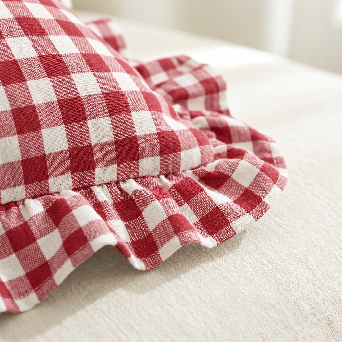 2 Pack Gingham Check Ruffle Throw Pillow Covers 18 x 18 Inch