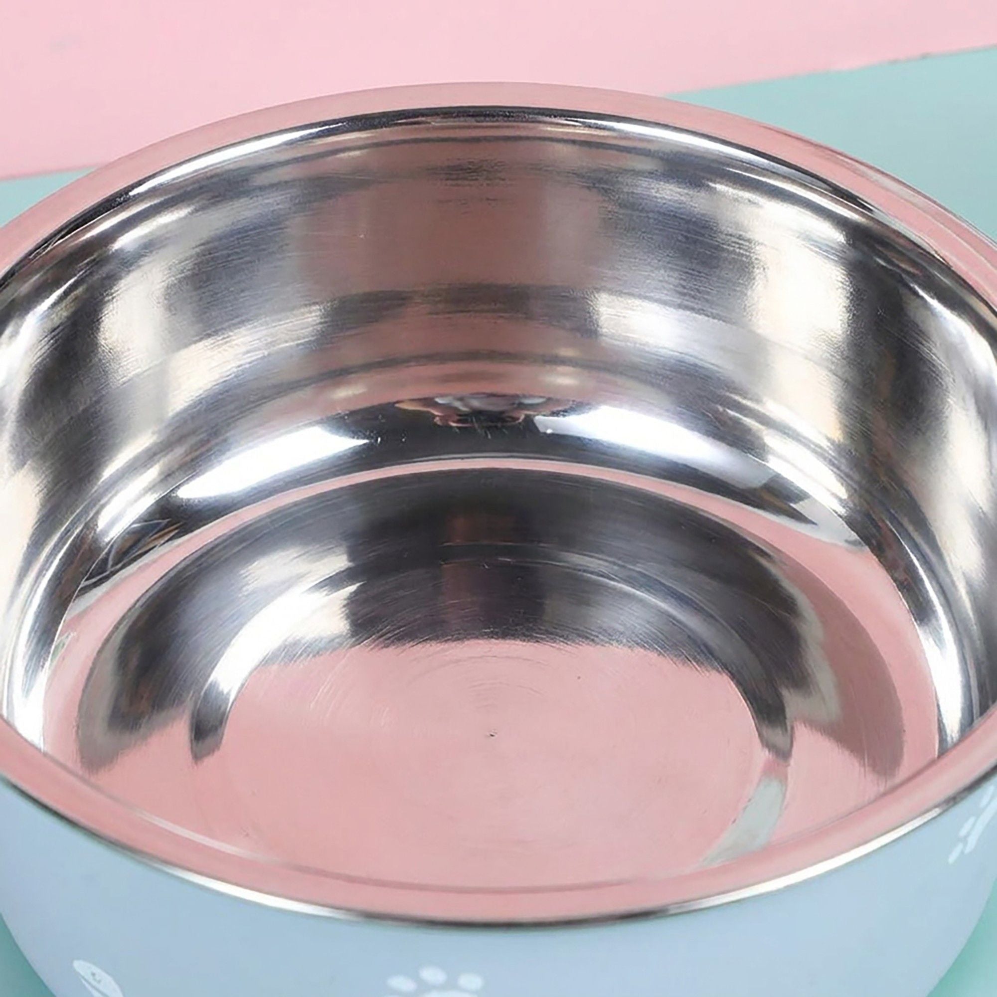 Stainless Steel Pet Bowl - Non-Slip Dog and Cat Food Dish with Paw Print Accent