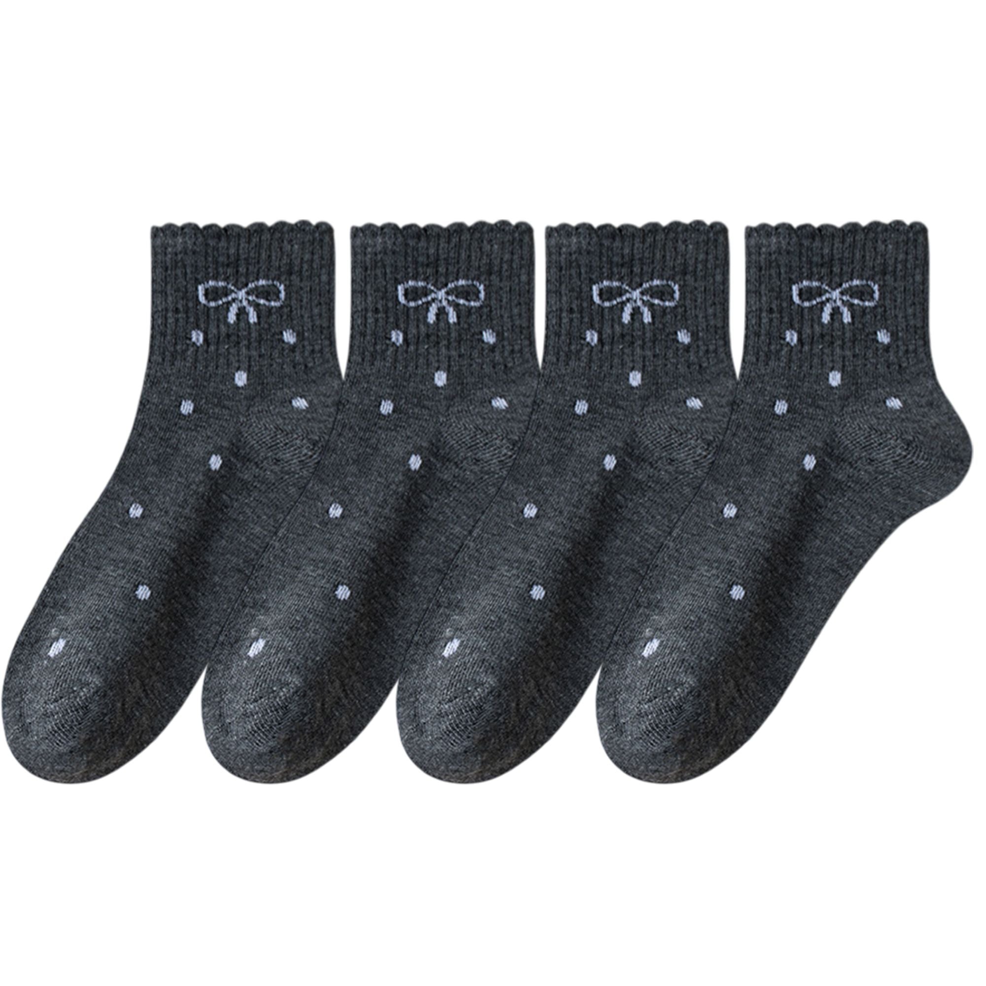 Anna-Kaci Women's Soft Cotton Ankle Socks with Bow Embroidery Polka Dot Design 4 Pairs