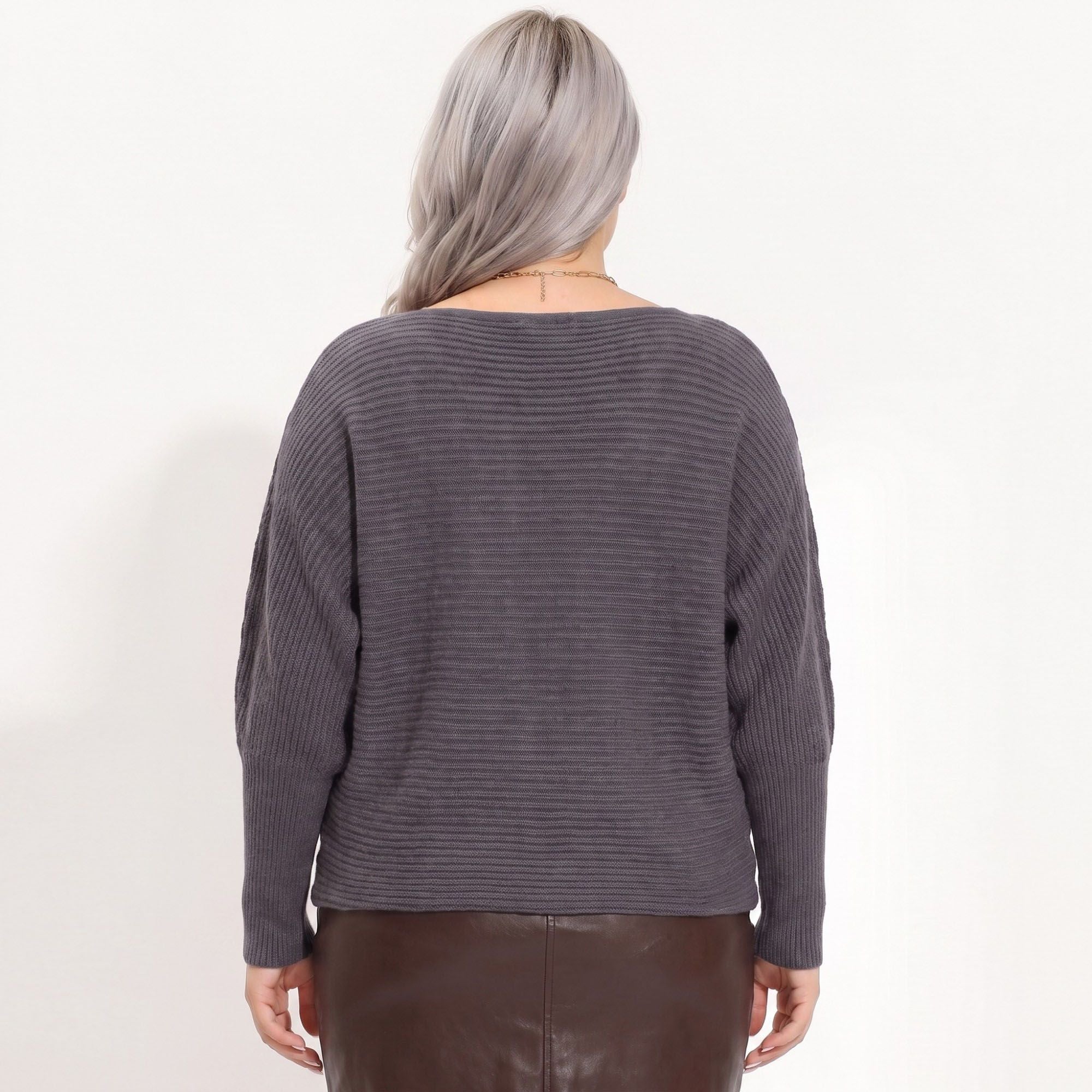 Plus Size Boat Neck Dolman Sleeve Pullover Sweater