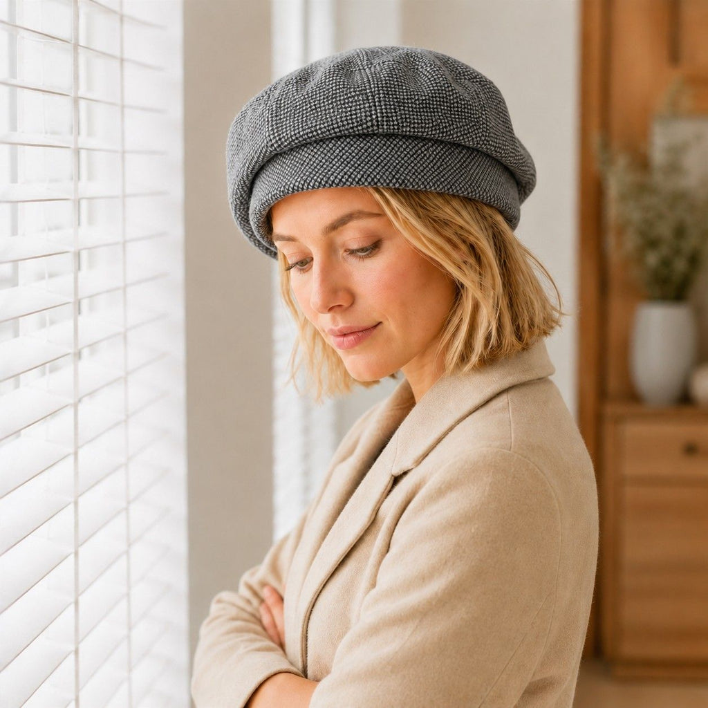 Wool Blend Houndstooth Beret Hat Vintage Painter Cap for Fall Winter