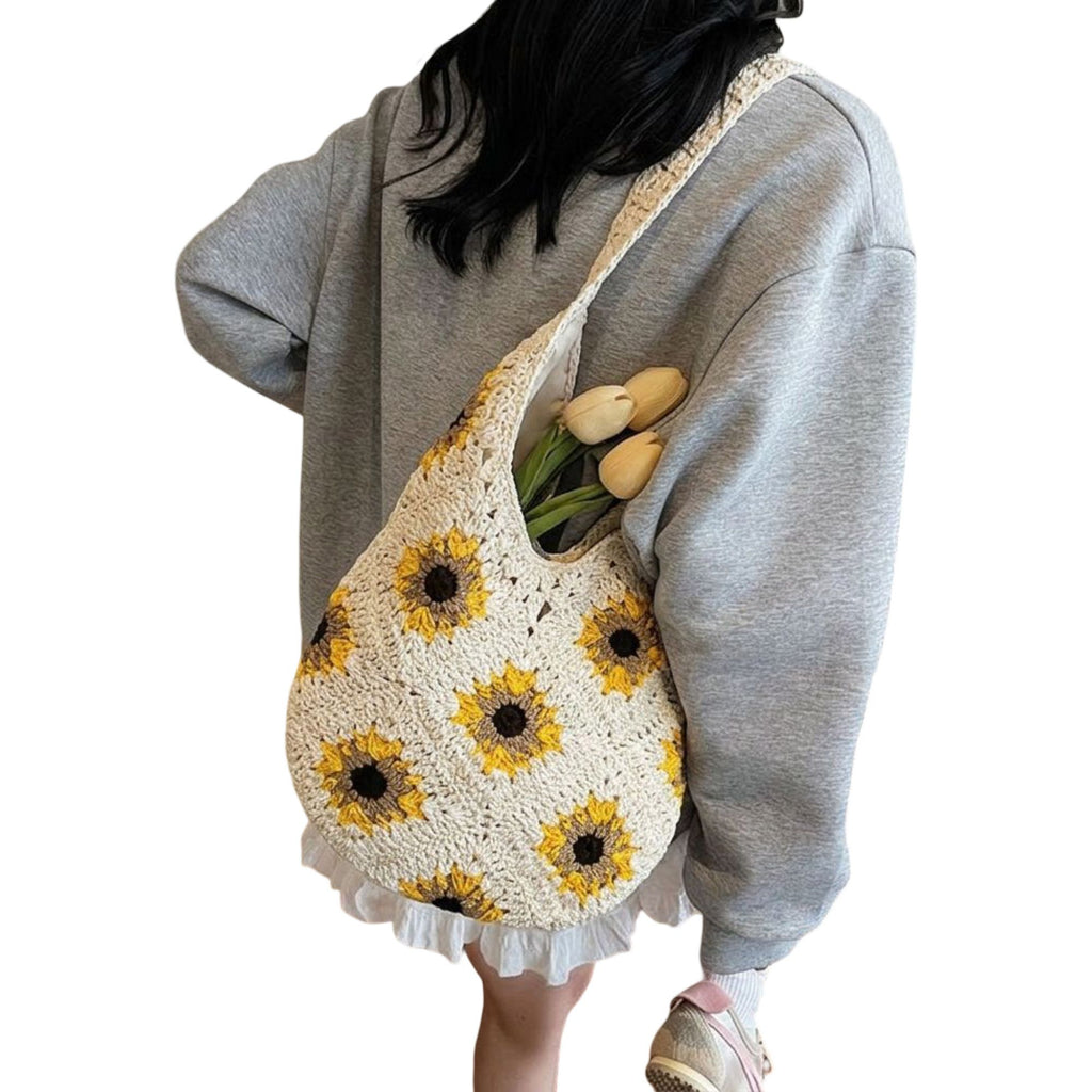 Sunflower Crochet Shoulder Tote Bag Large Capacity Handbag