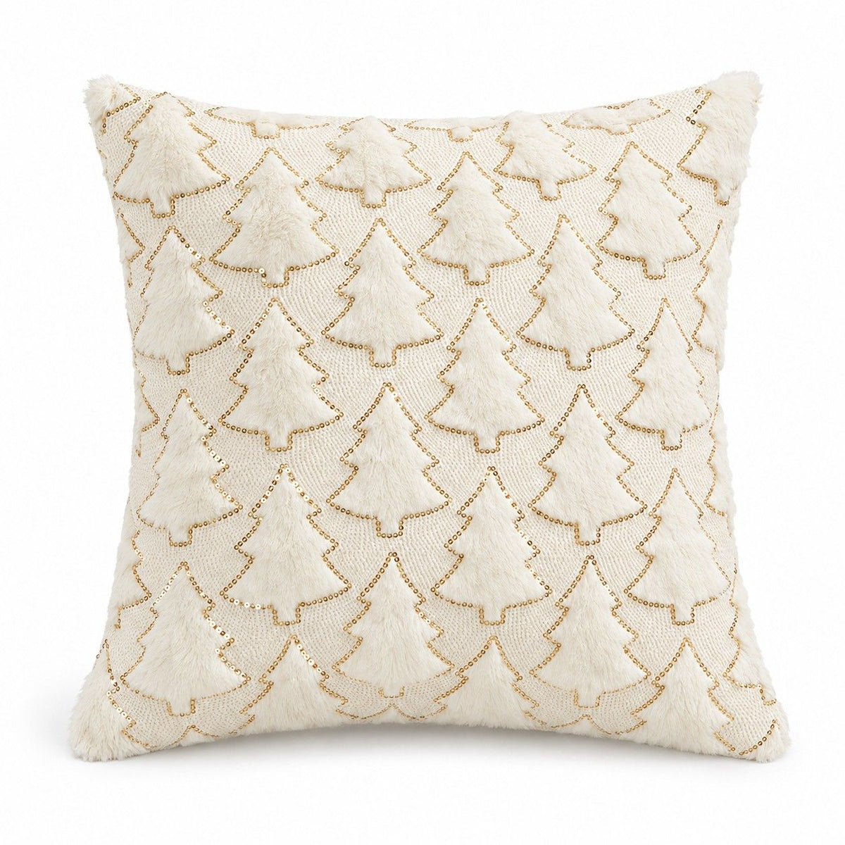 Plush Embroidered Christmas Tree Throw Pillow Cover 18 x 18 Inch Holiday Decor