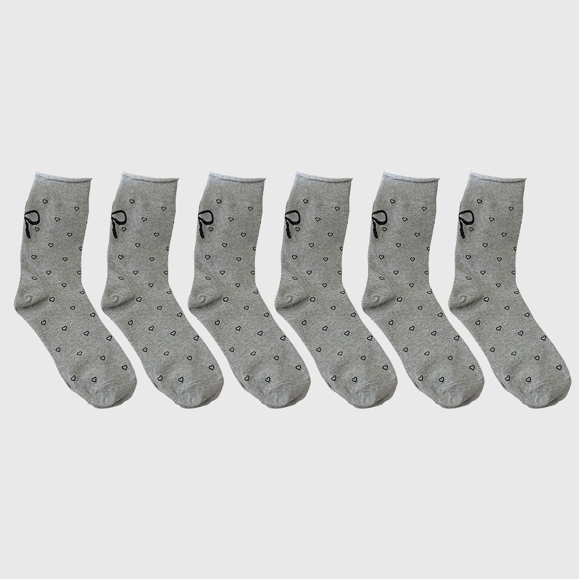 Anna-Kaci Women's Cotton Bow - Heart Pattern Ankle Socks 6pk