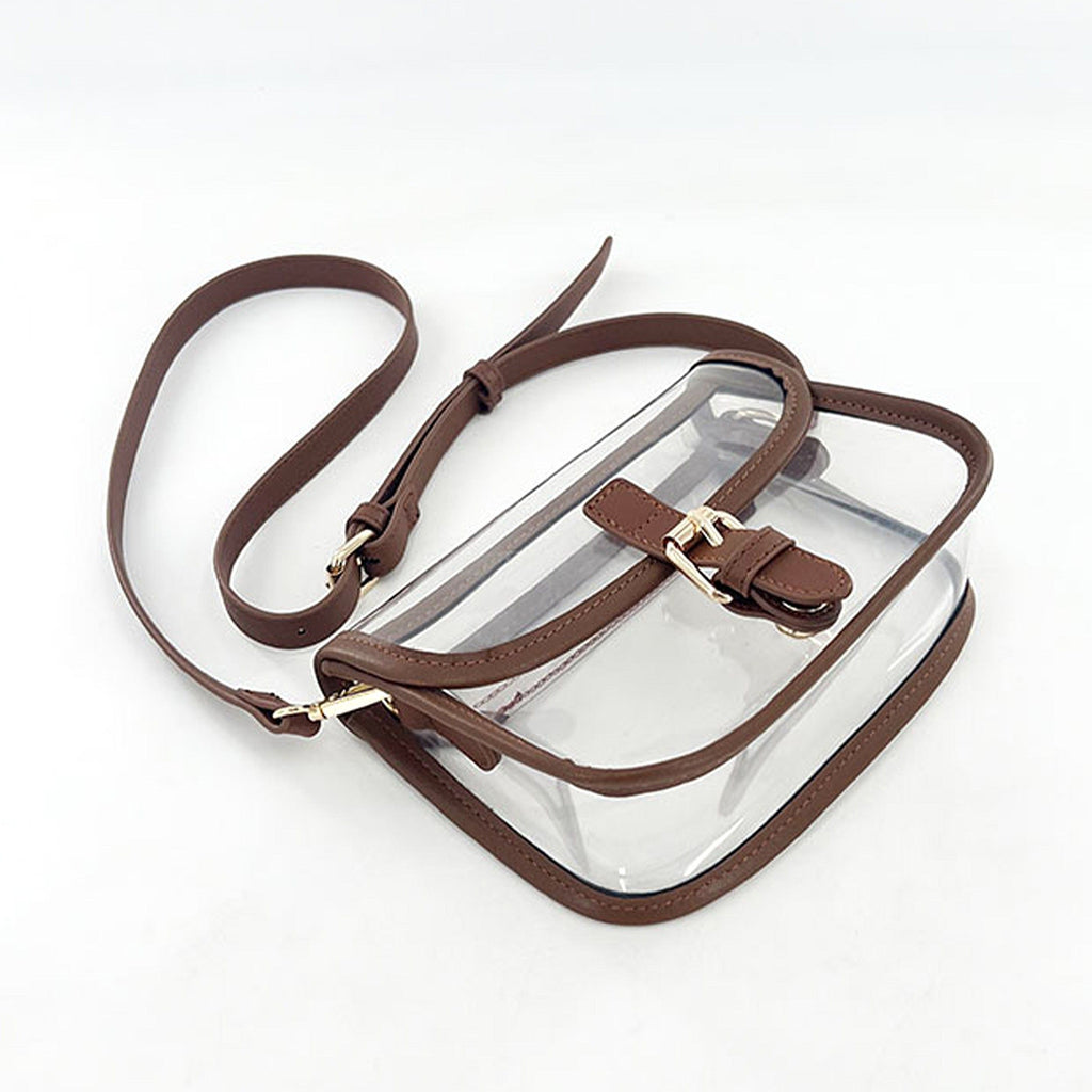 Clear Crossbody Handbag with Adjustable Strap and Buckle Flap Closure