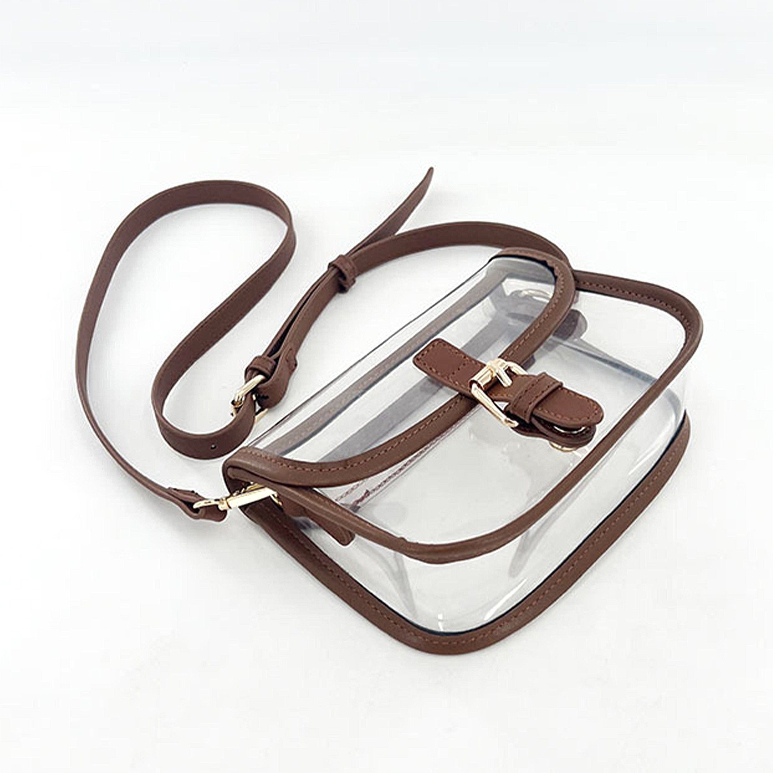 Clear Crossbody Handbag with Adjustable Strap and Buckle Flap Closure