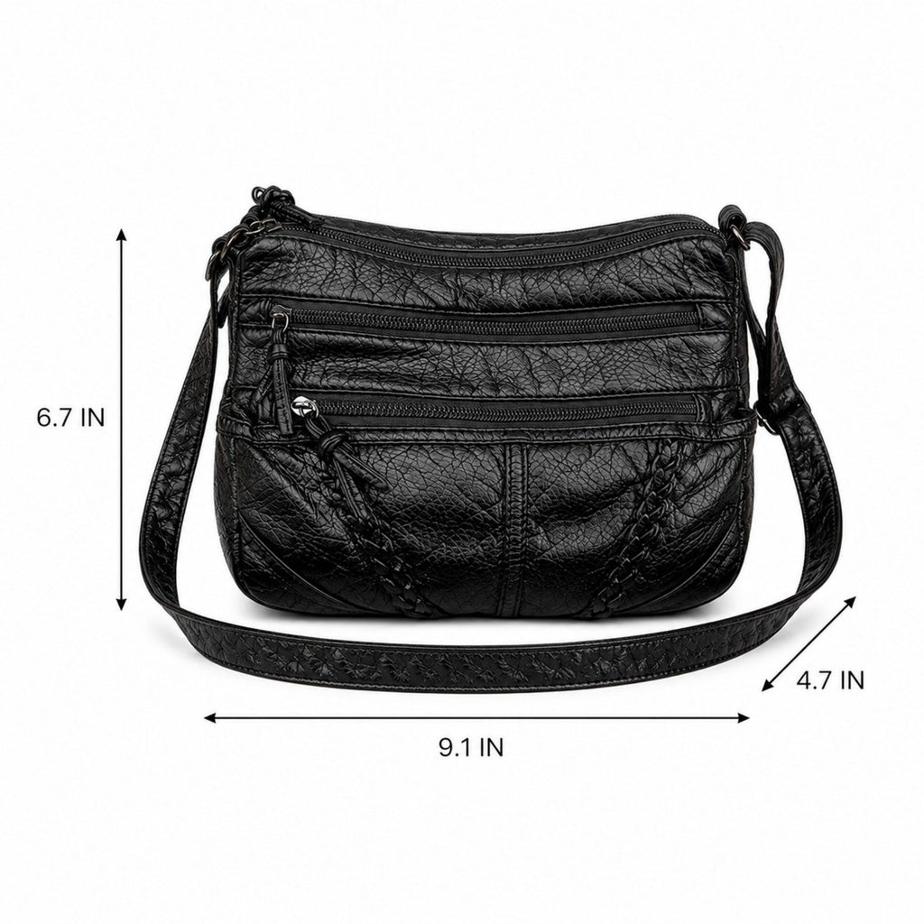 Multi-Pocket Crossbody Bag with Adjustable Strap and Braided Trim