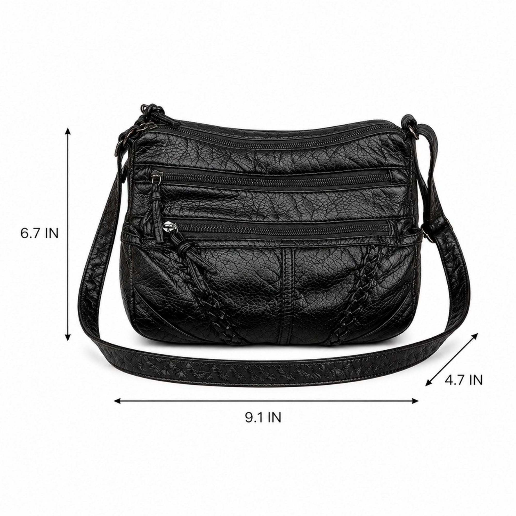 Multi-Pocket Crossbody Bag with Adjustable Strap and Braided Trim
