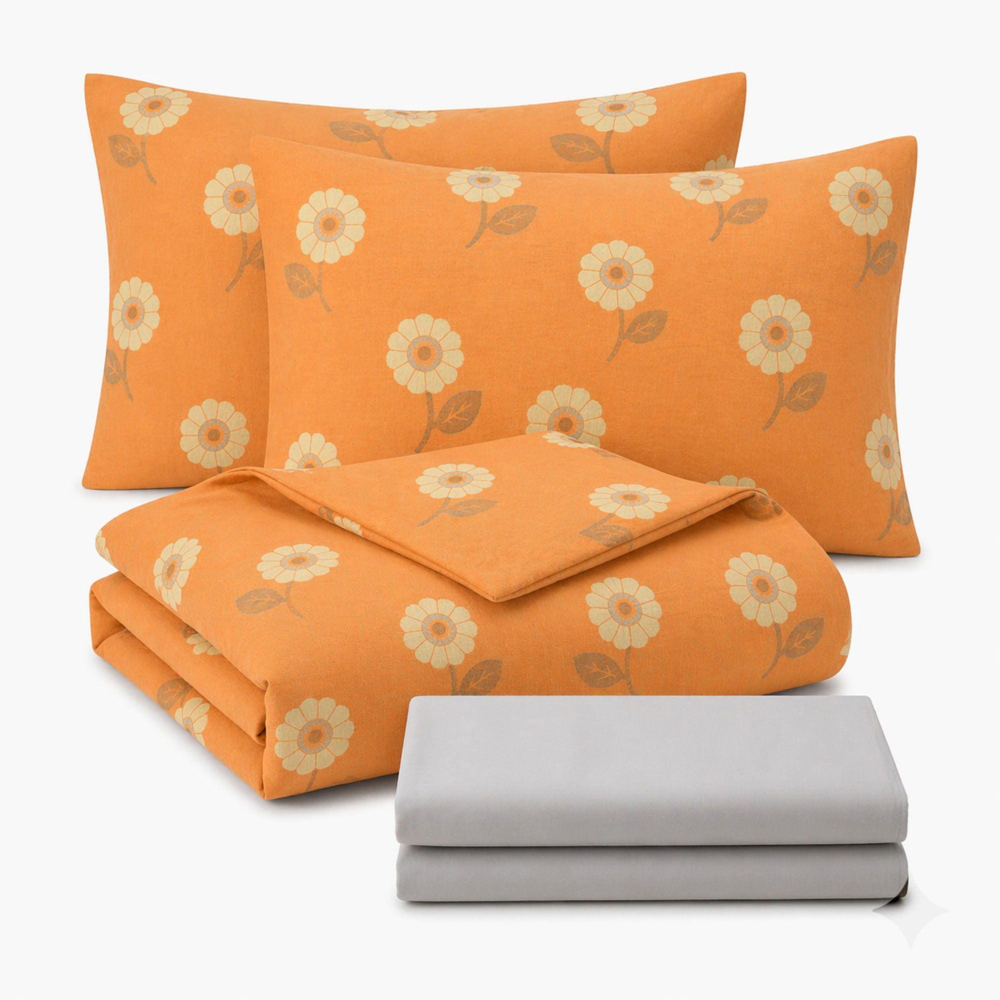 4-Piece Cotton Bedding Set with Floral Print Duvet Cover, Pillowcases, and Flat Sheet for a Bright and Cheerful Bedroom