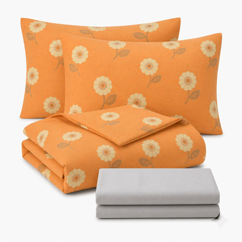 4-Piece Cotton Bedding Set with Floral Print Duvet Cover, Pillowcases, and Flat Sheet for a Bright and Cheerful Bedroom