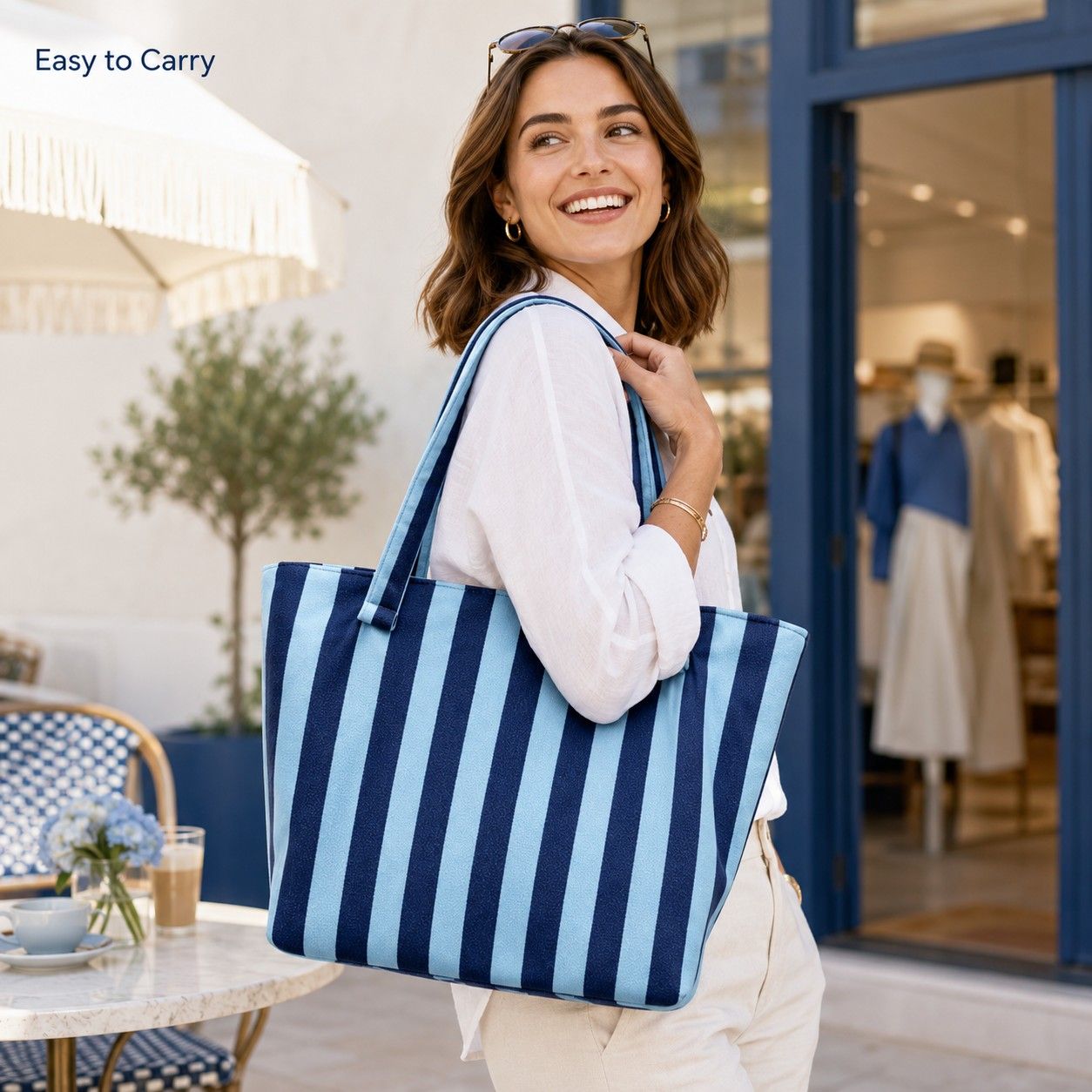 Striped Terry Cloth Tote Bag Roomy Beach and Travel Shoulder Carryall
