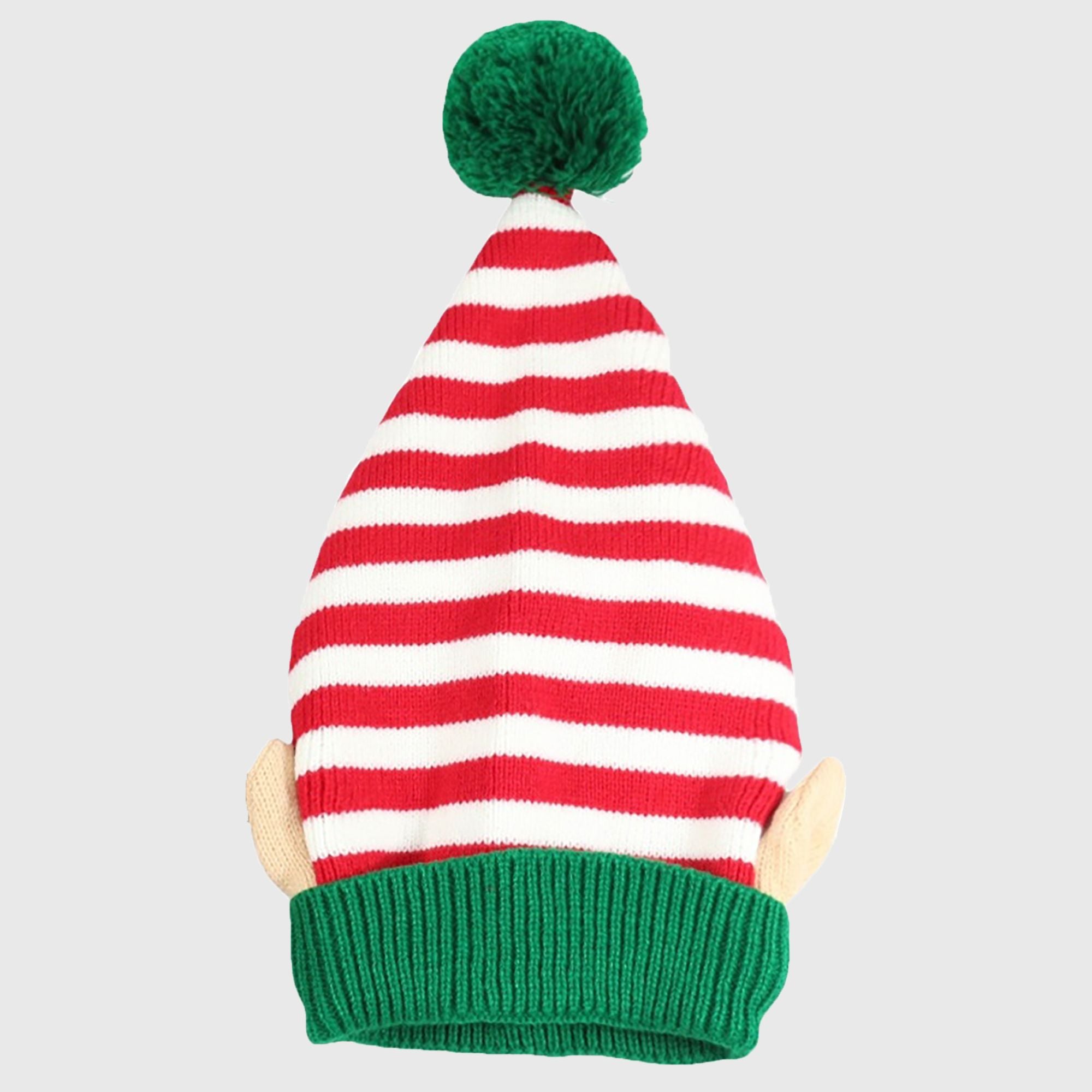 Anna-Kaci Women's Christmas Elf Striped Knit Hat Striped Beanie with Pom-Pom & Elf Ears for Holiday Parties & Festive Decor