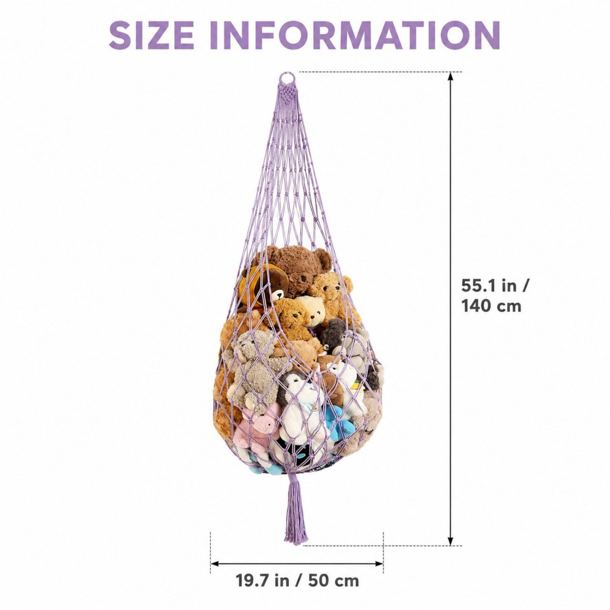 Macrame Hanging Stuffed Animal Storage Net Cotton Rope Corner Organizer