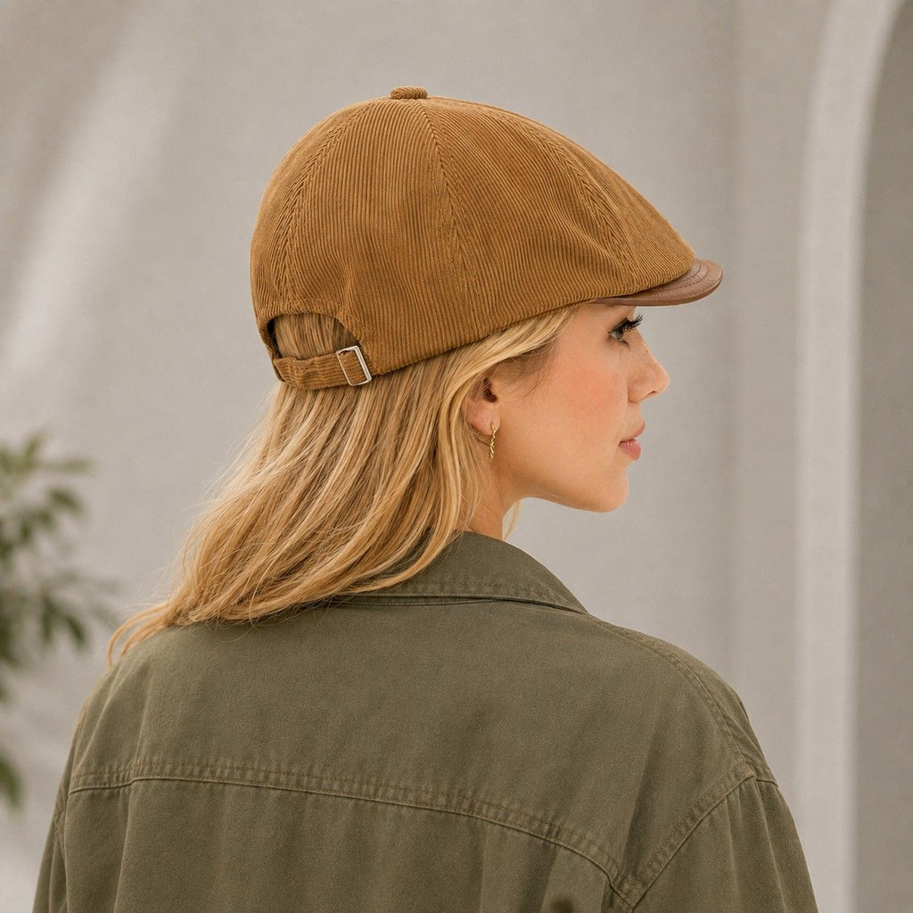 Corduroy Newsboy Cap Adjustable Short Brim Vintage Fall Winter Hat