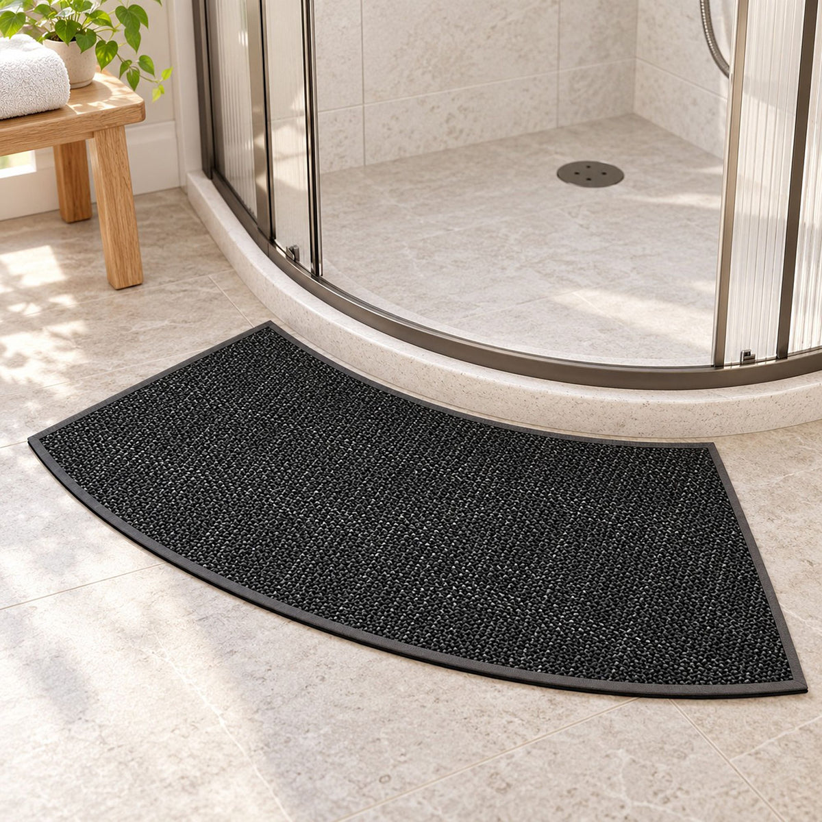 Curved Absorbent Bath Mat with Non Slip Backing