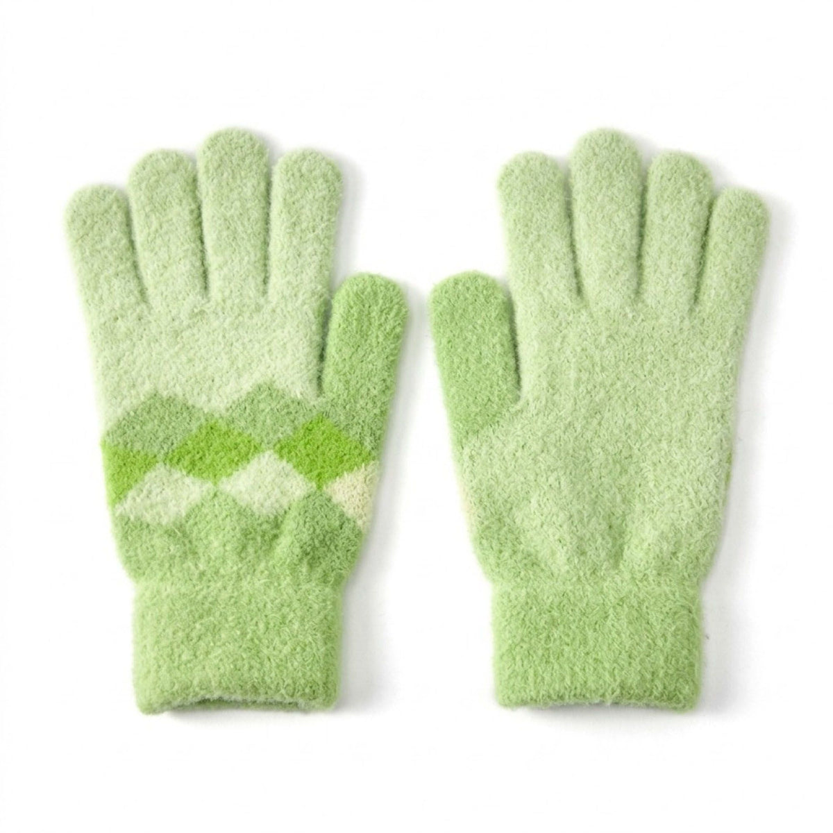 Soft Knit Gloves with Argyle Pattern and Cozy Fuzzy Texture 8.2 x 3.5in