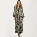 Anna-Kaci Women's Floral Paisley Maxi Dress with Long Sleeves Adjustable Waist Tie and Flowing Relaxed Fit