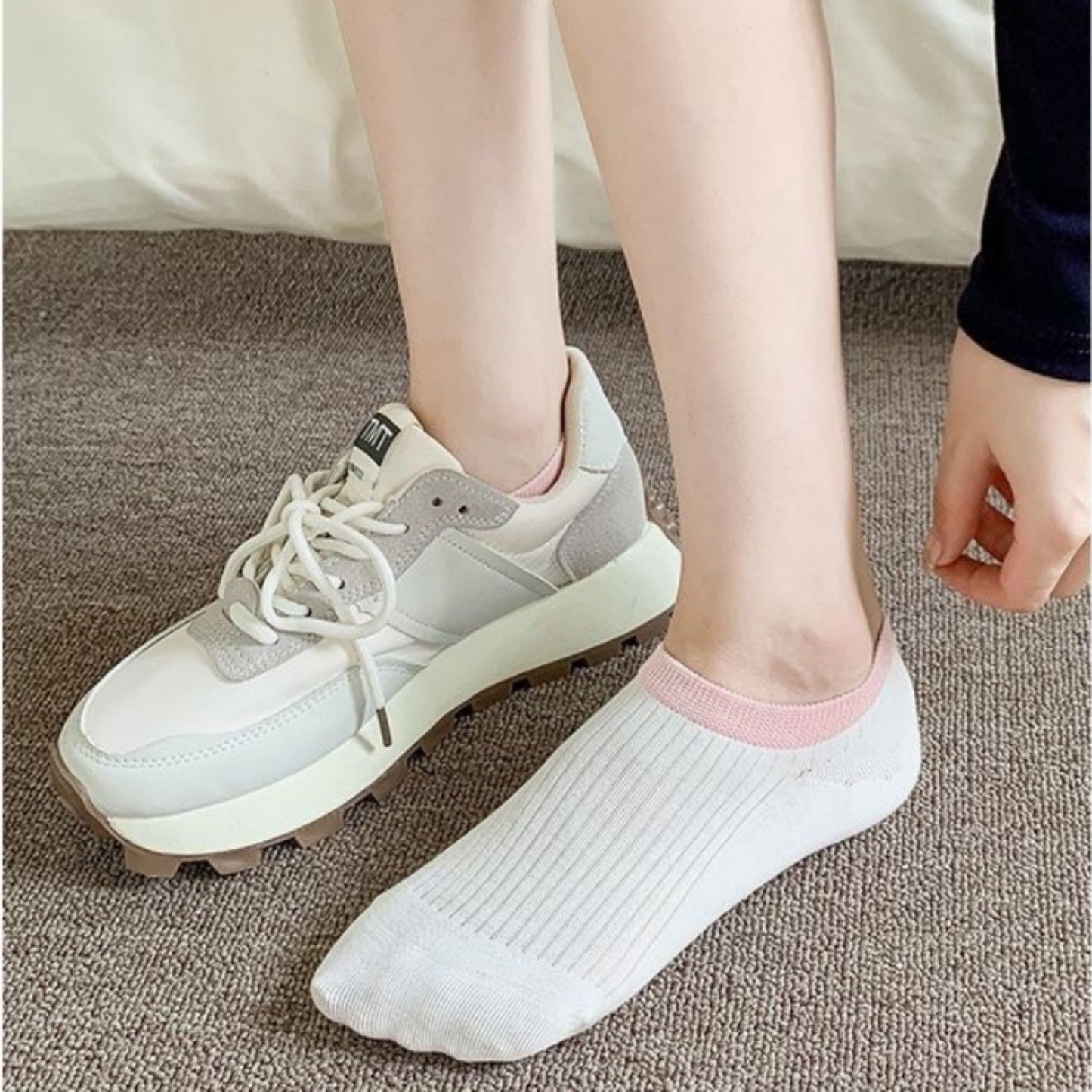 Anna-Kaci Women's Ribbed No Show Socks with Contrast Circular Heel Opening Low Cut Soft Stretch 3-Pack