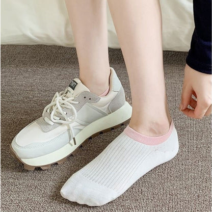 Anna-Kaci Women's Ribbed No Show Socks with Contrast Circular Heel Opening Low Cut Soft Stretch 3-Pack