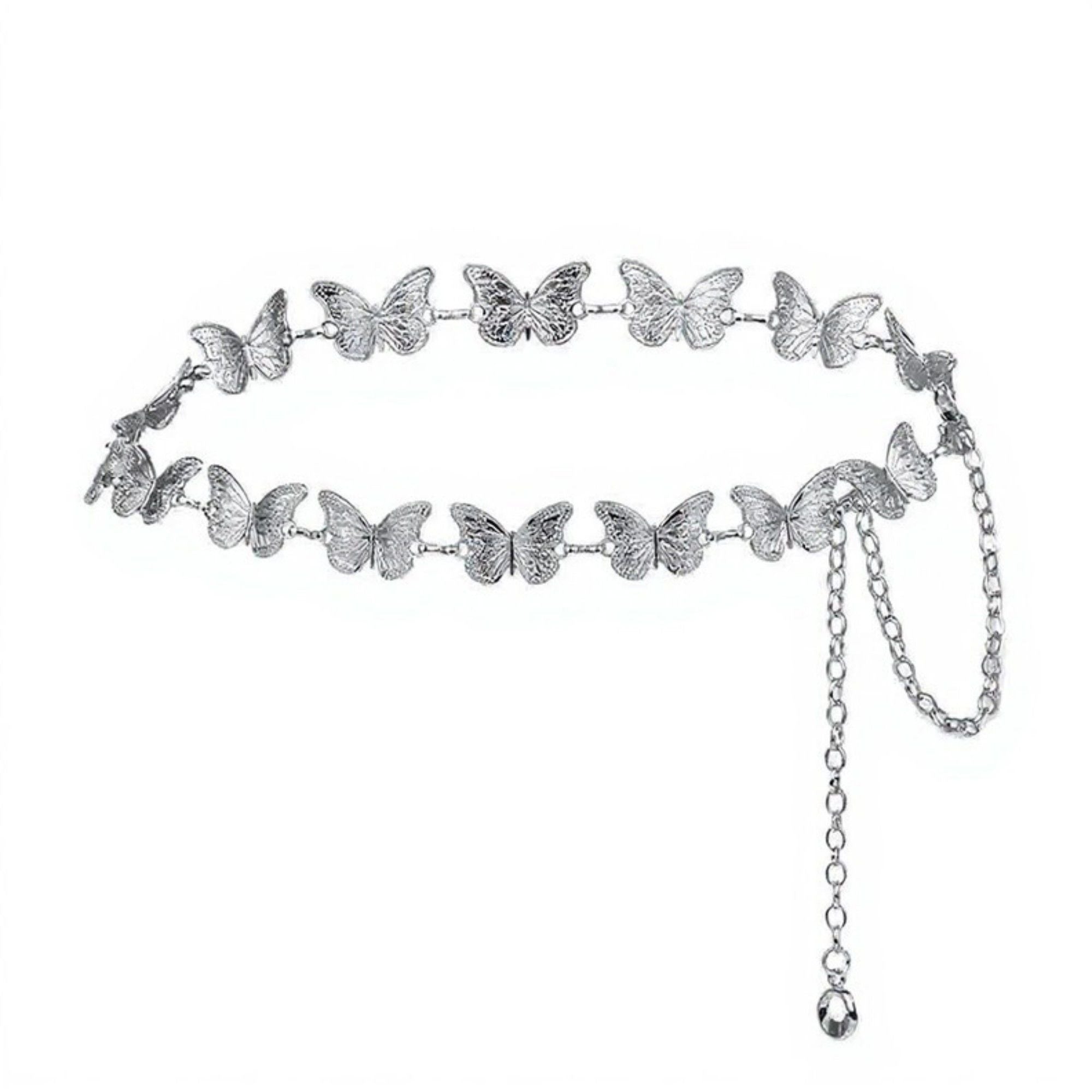 Anna-Kaci Women's Rhinestone Butterfly Chain Belt with Adjustable Link and Elegant Waist Detail 49in