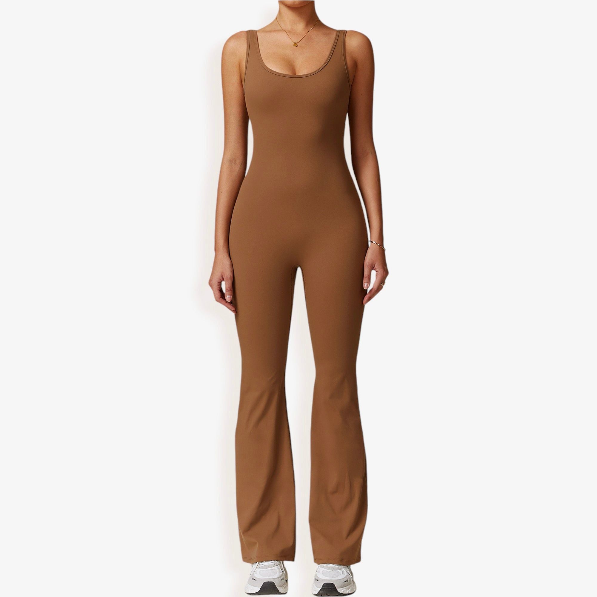 Seamless Flared Bodysuit with Scoop Neck for Activewear