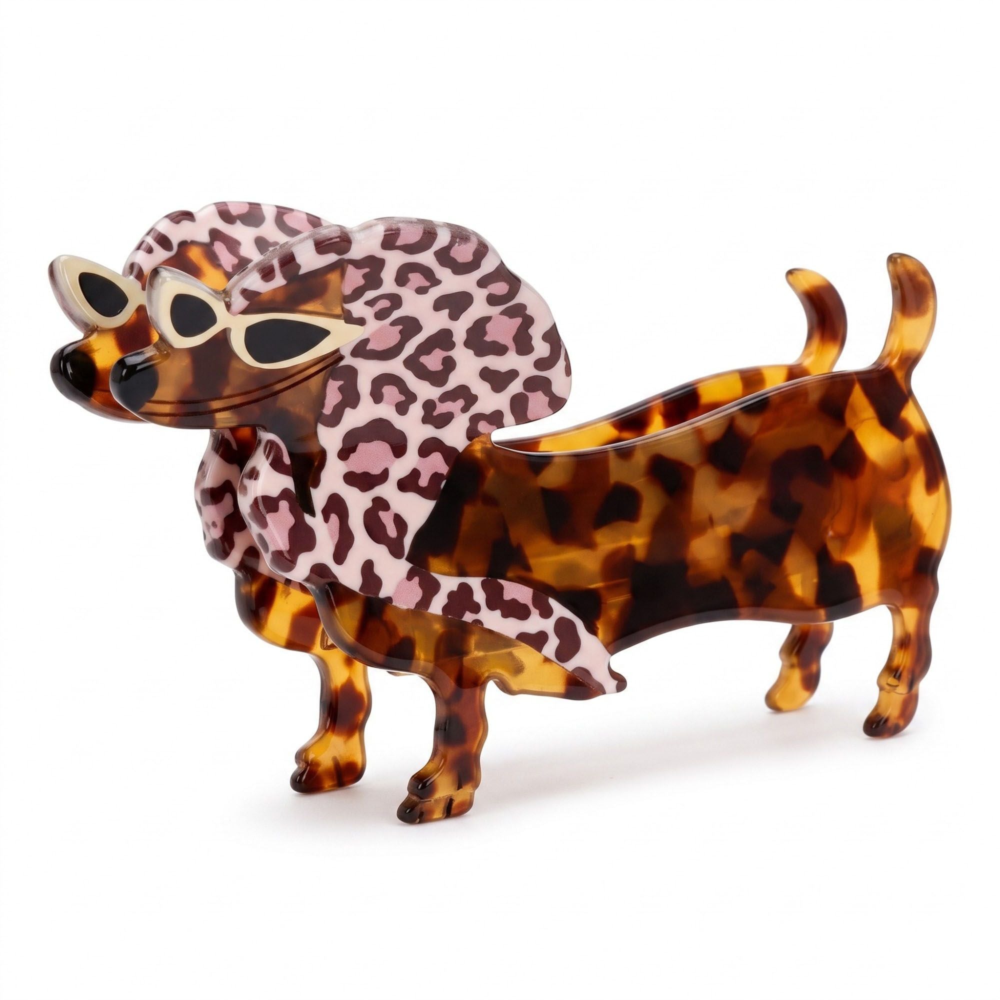 3pc Dachshund Dog Hair Claw Clip Set Tortoiseshell Pattern Hair Accessories