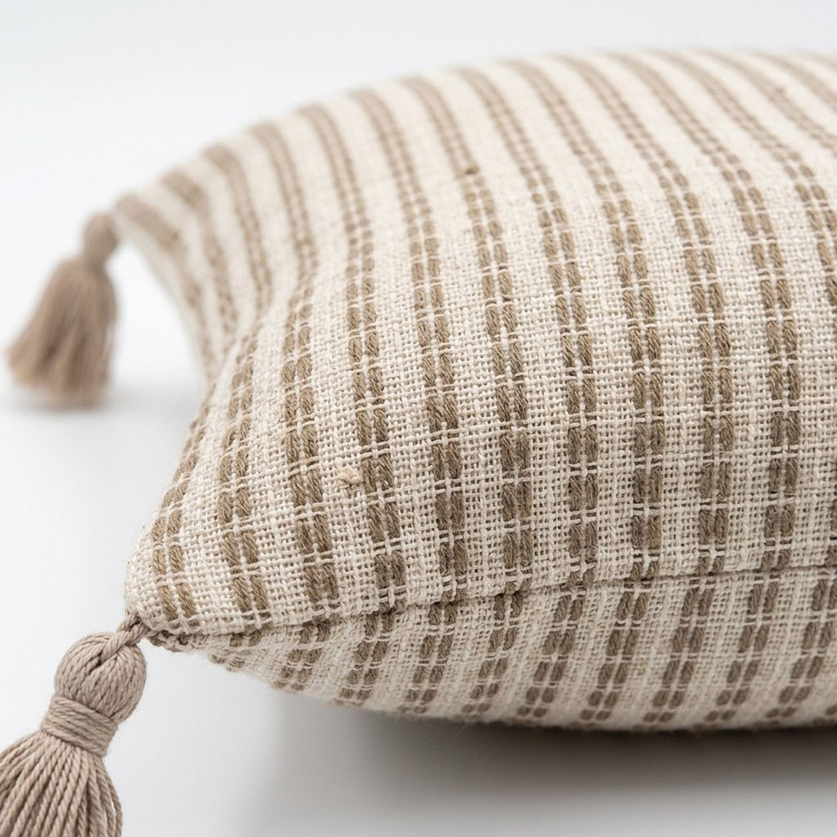 Textured Striped Square Decorative Throw Pillow Cover with Corner Tassels