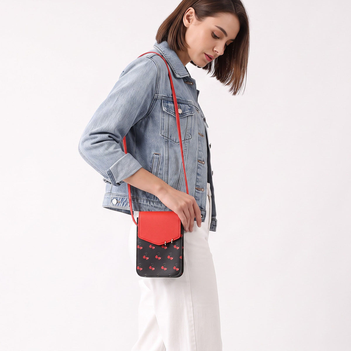Cherry Print Flap Phone Crossbody Bag
