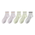 Anna-Kaci 5 Pairs Women Cotton Ankle Socks with Pastel Striped Cuffs Soft Breathable Knit Fabric for Everyday Comfort