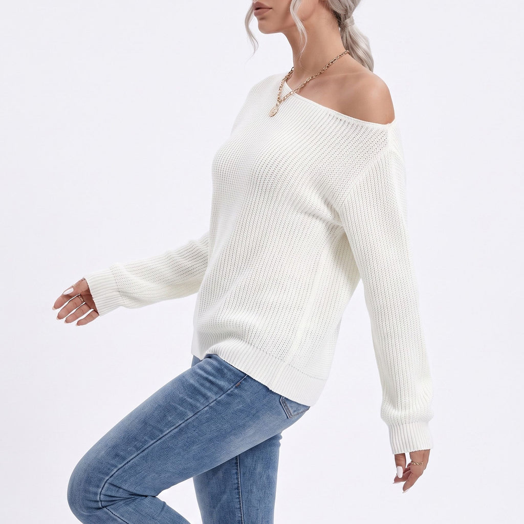 Oversized Off Shoulder Long Sleeve Knit Pullover Sweater