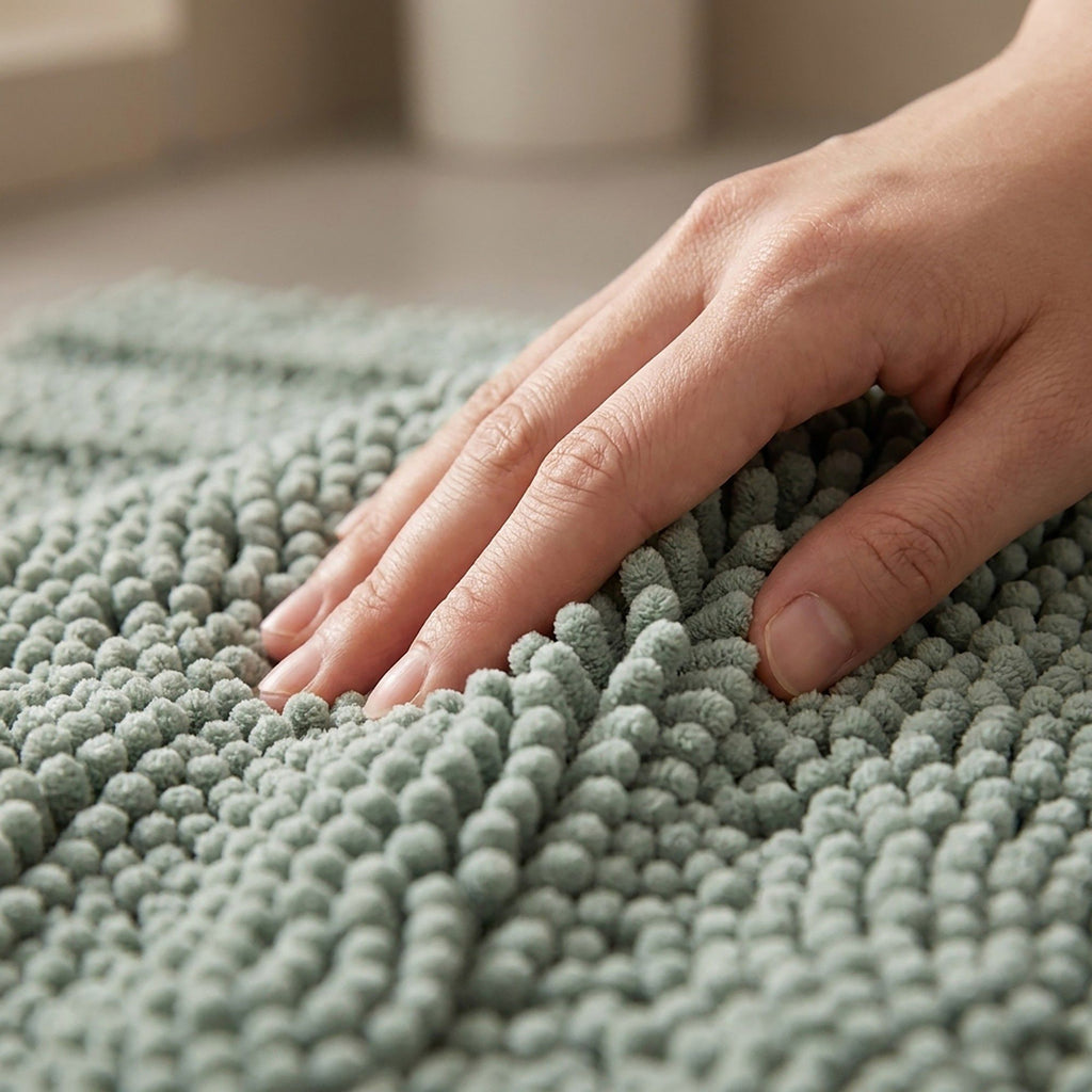 Chenille Bath Mat with Plush Noodle Texture and Non Slip Backing