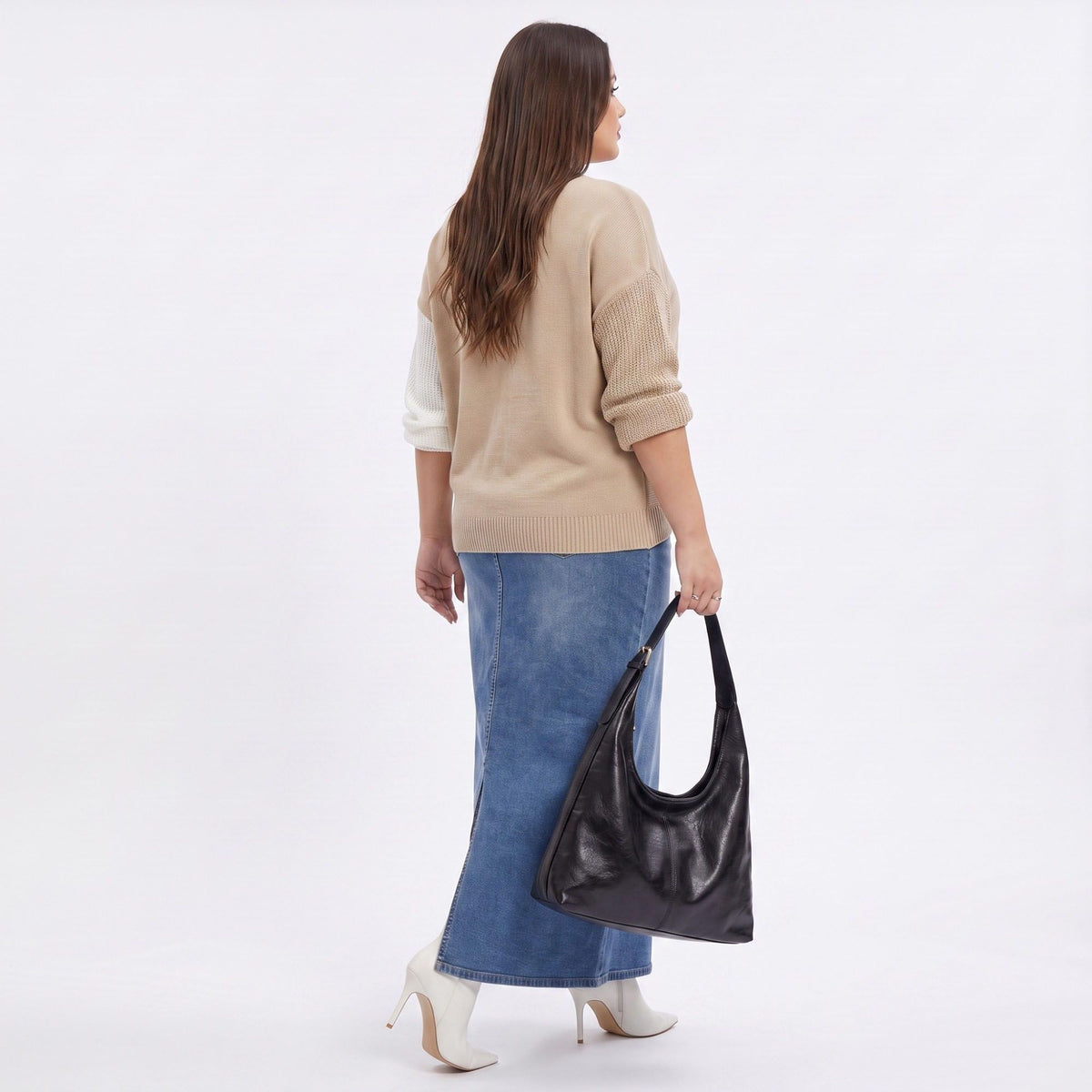Plus Size Colorblock Mock Neck Asymmetrical Hem Sweater