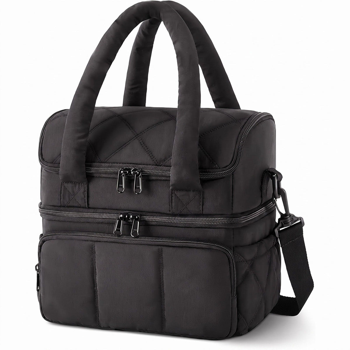 Bolsa de almuerzo acolchada con múltiples compartimentos, asas superiores acolchadas y correa de hombro desmontable de 10x10x7.1in